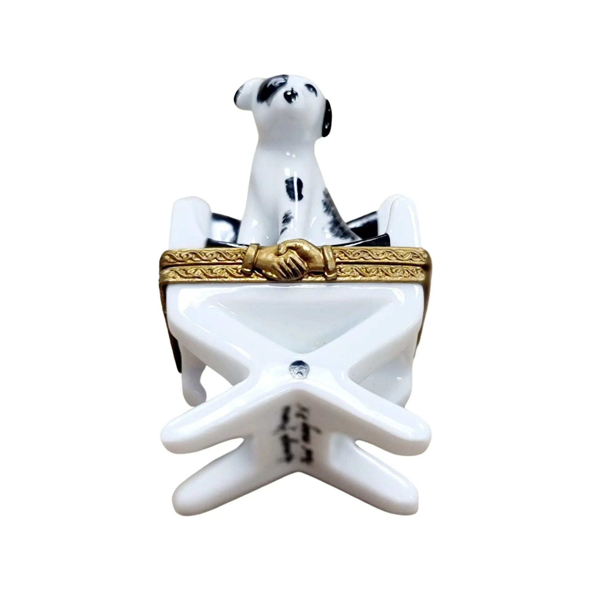 Dog on Director Chair Figurine Porcelain Limoges Dog Furniture French Trinket Box