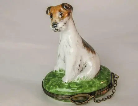 Dog on Lawn Porcelain Limoges dog limoges boxes French Trinket Box