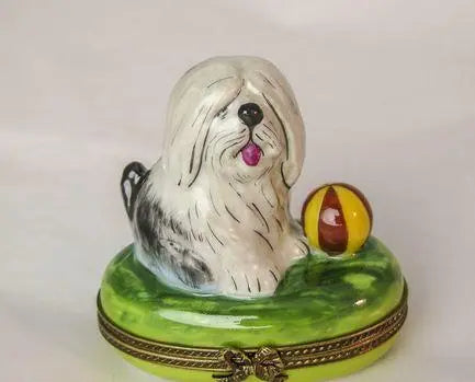 Dog w Ball Porcelain Limoges dog limoges boxes French Trinket Box