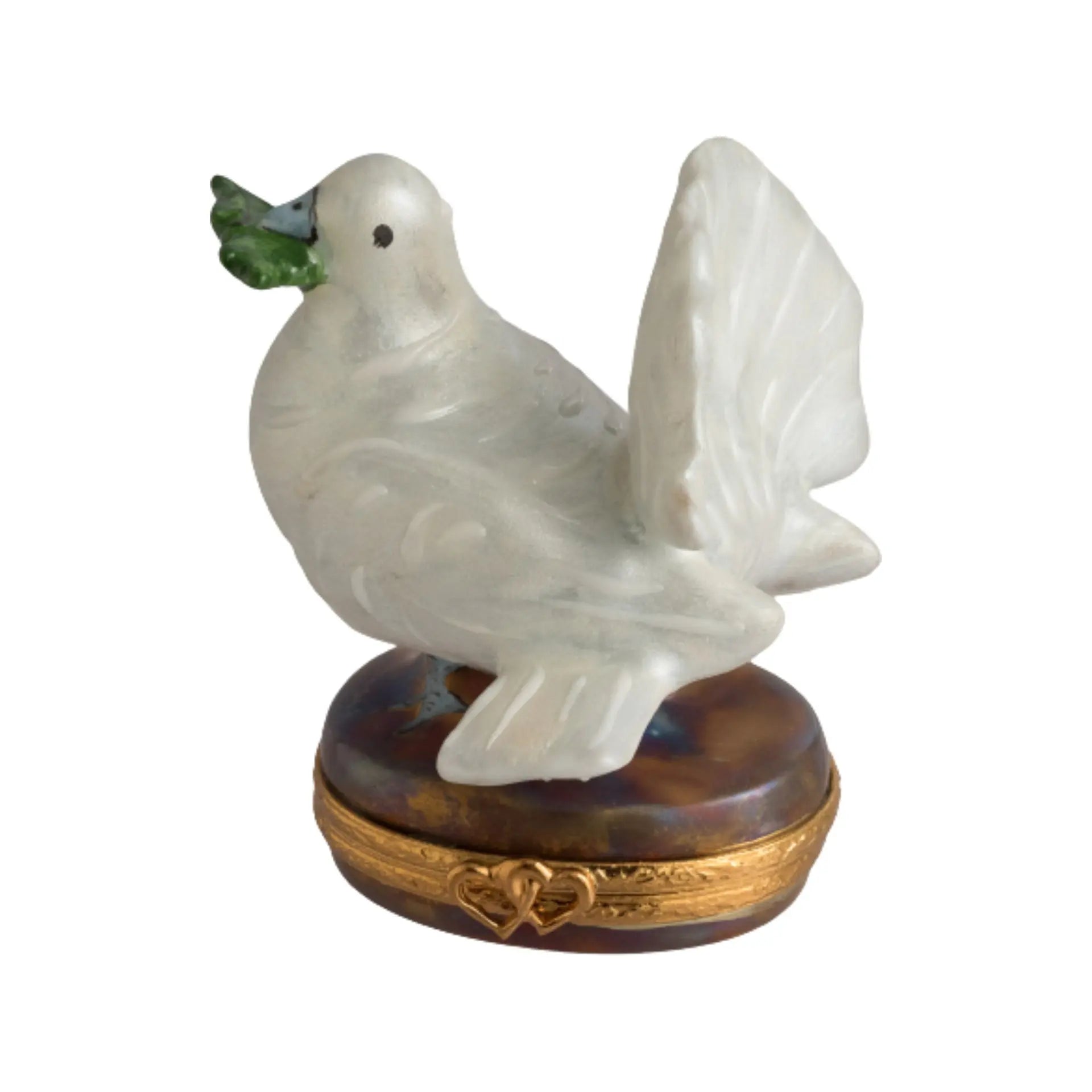 Dove w Olive Branch Porcelain Limoges Bird Love Valentines Day Wedding French Trinket Box