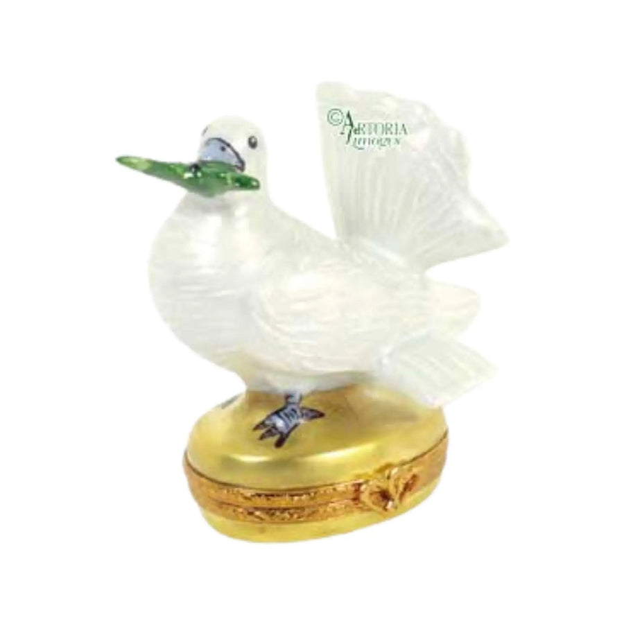 Dove w Olive Branch Porcelain Limoges Bird Love Valentines Day Wedding French Trinket Box