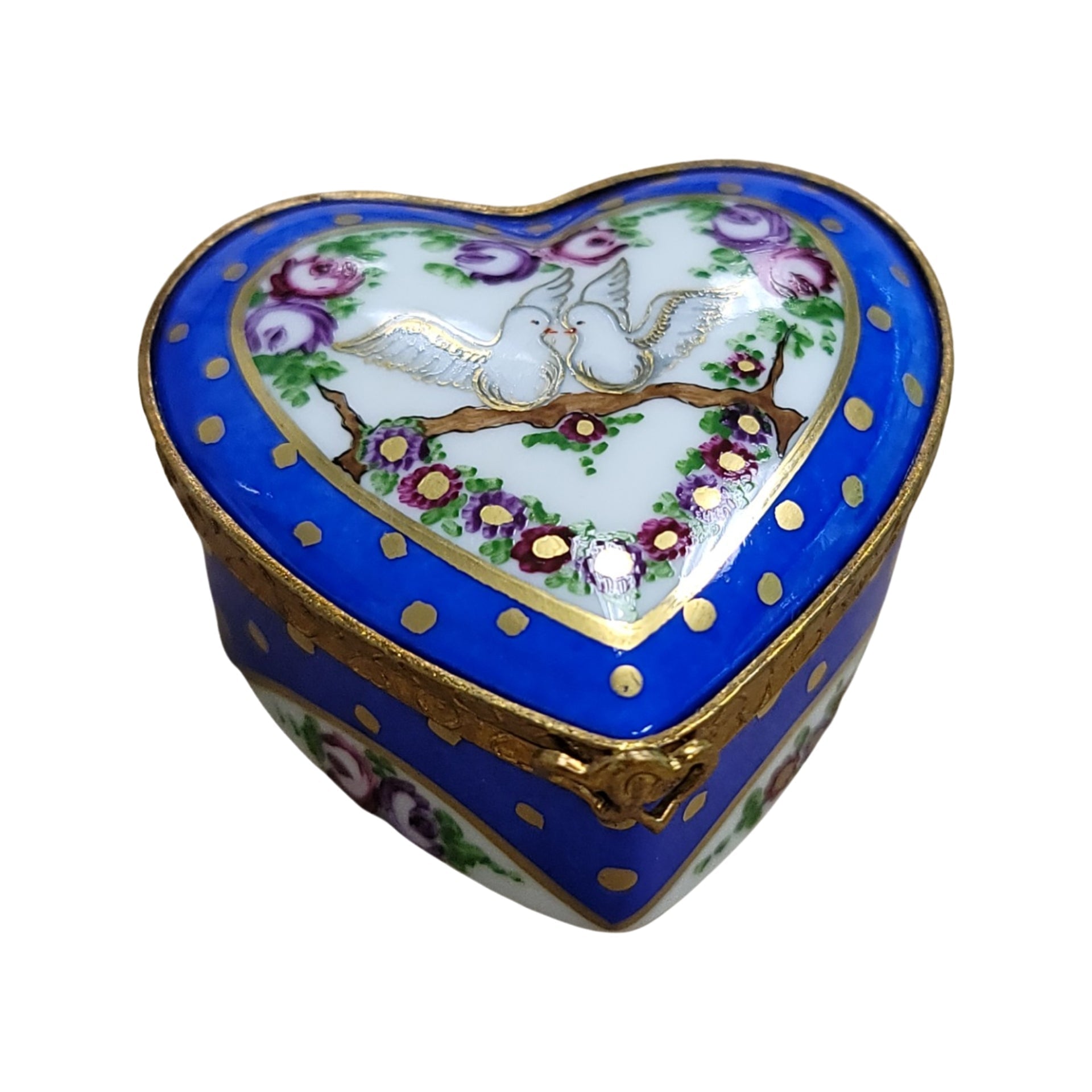Doves on Heart Trinket Box Porcelain Limoges hearts LIMOGES BOXES bird French Trinket Box