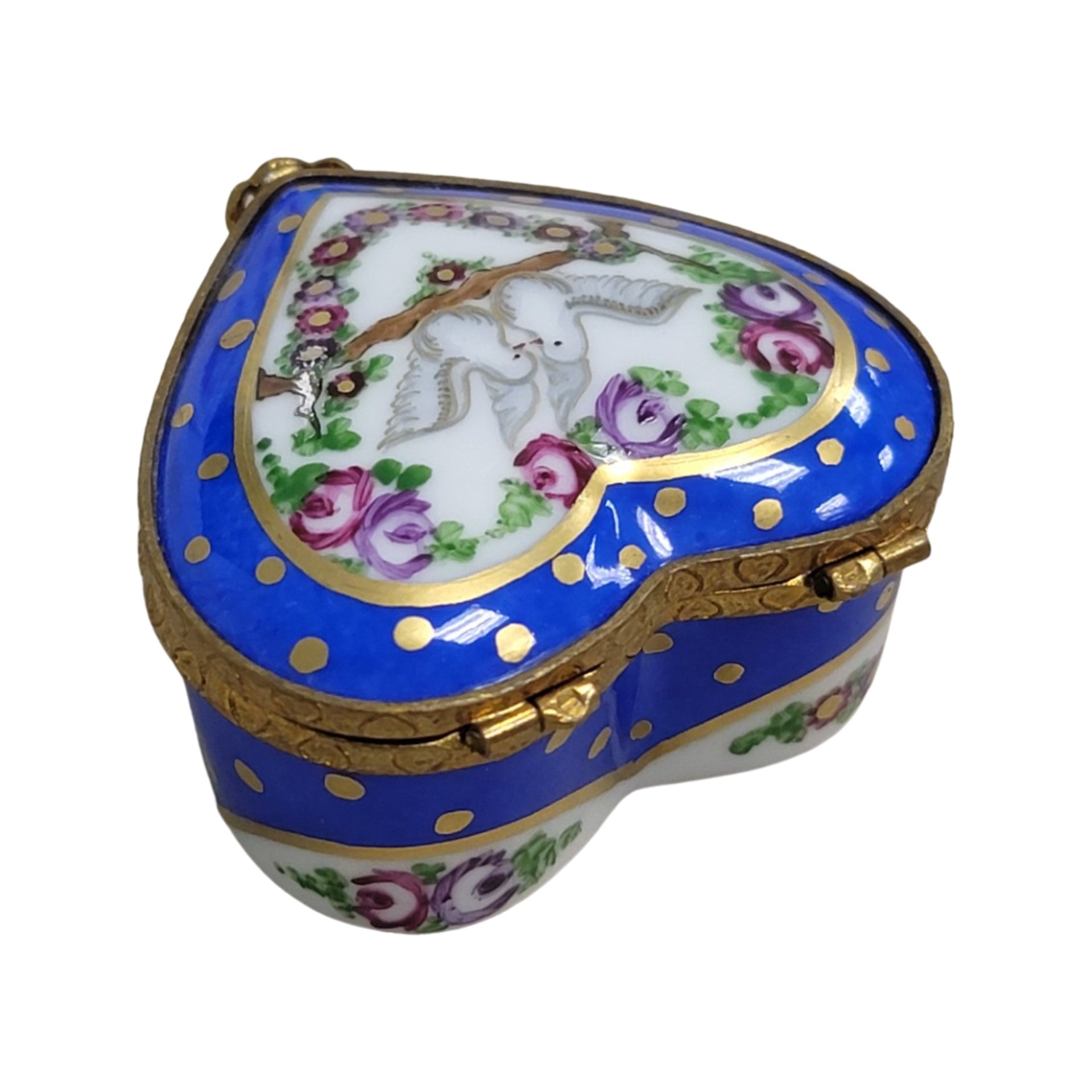 Doves on Heart Trinket Box Porcelain Limoges hearts LIMOGES BOXES bird French Trinket Box
