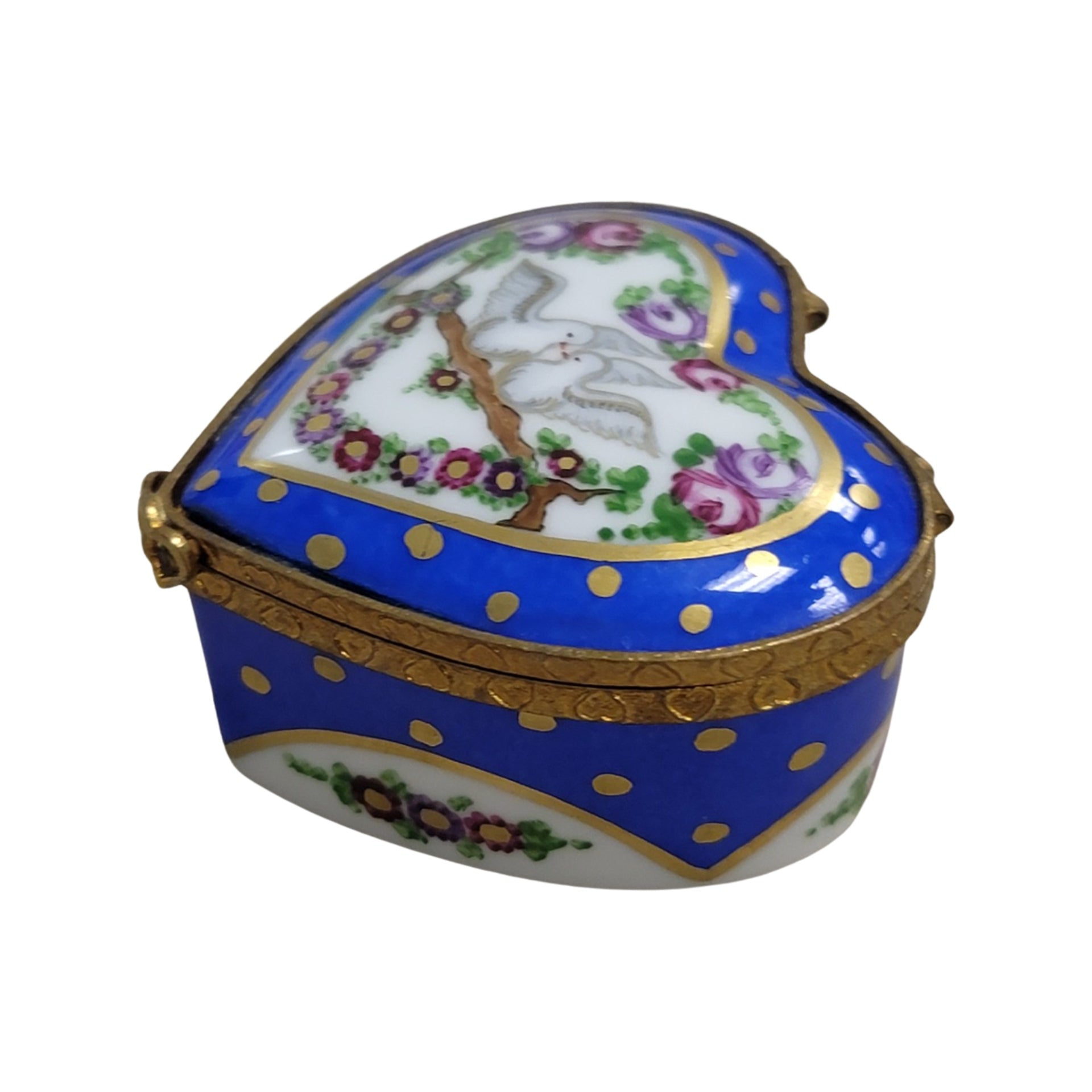 Doves on Heart Trinket Box Porcelain Limoges hearts LIMOGES BOXES bird French Trinket Box