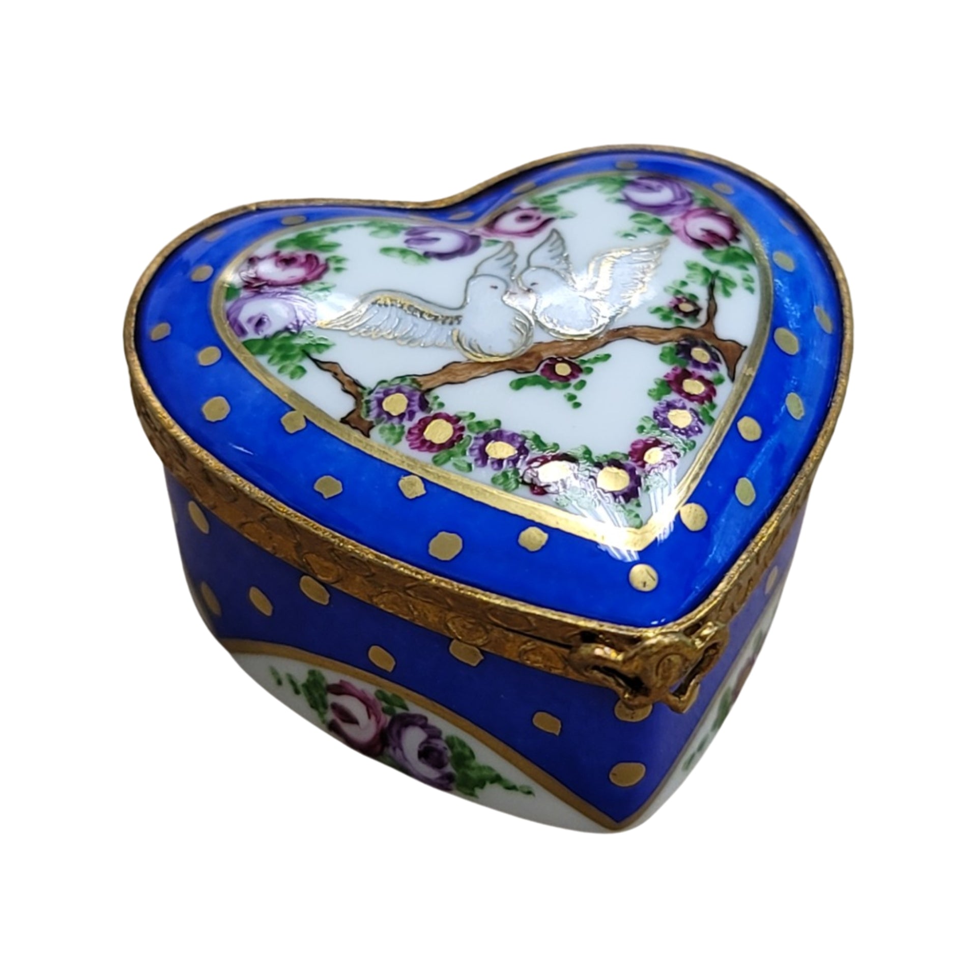 Doves on Heart Trinket Box Porcelain Limoges hearts LIMOGES BOXES bird French Trinket Box