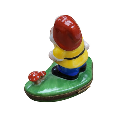 Dwarf Gnome with Mushroom Figurine Porcelain Limoges Fairy French Trinket Box