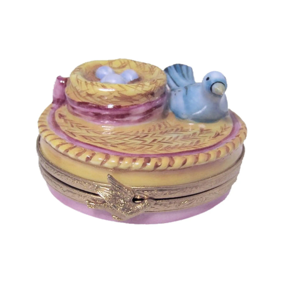 Easter Bonnet And Blue Bird Porcelain Limoges Easter French Trinket Box