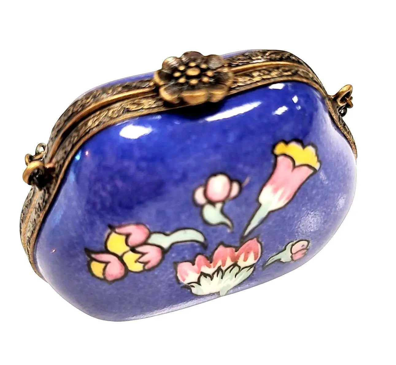 Electric Blue Flower Purse Box Porcelain Limoges purse trinket box limoges French Trinket Box