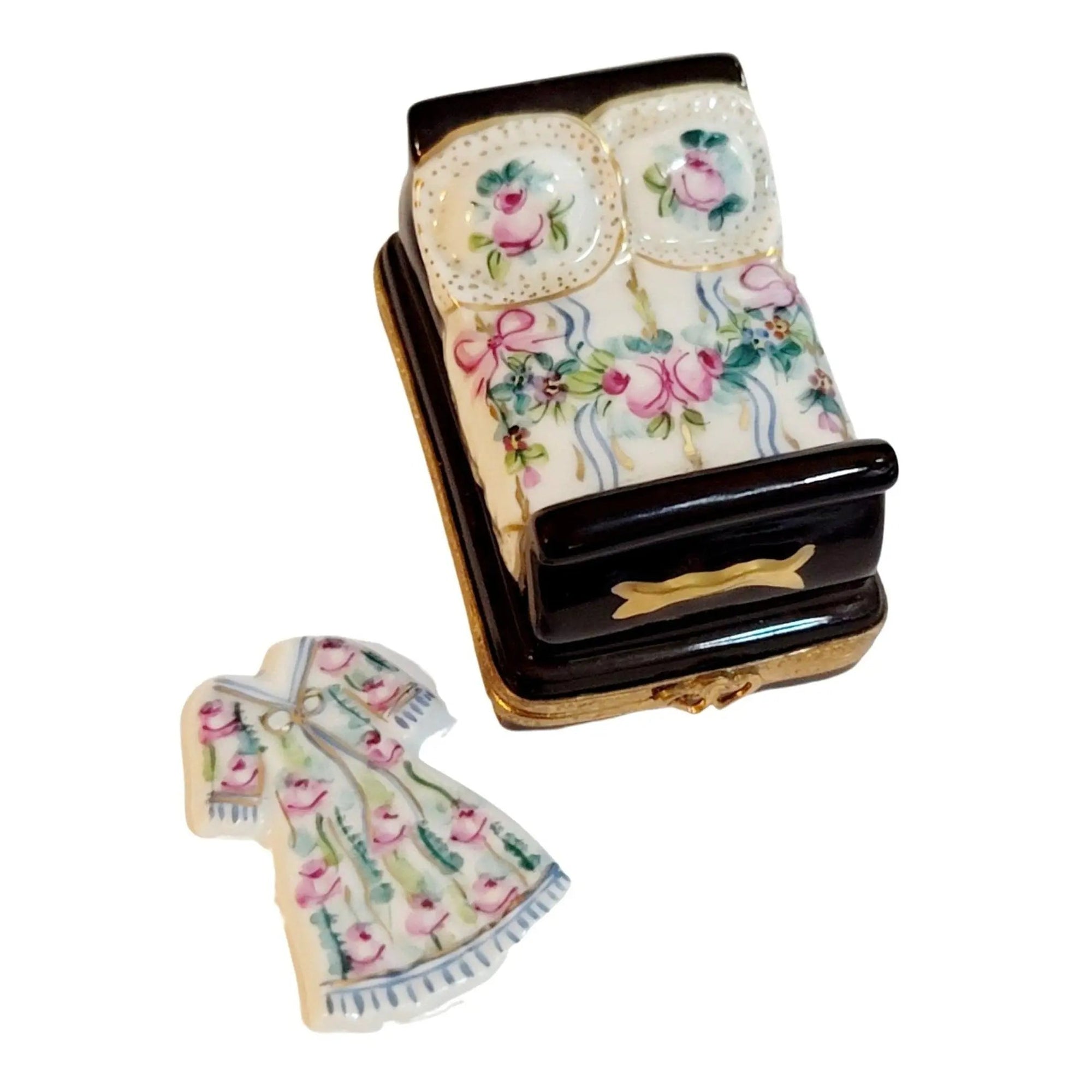 Elegant Bed with Nightgown Box Porcelain Limoges wedding furniture French Trinket Box
