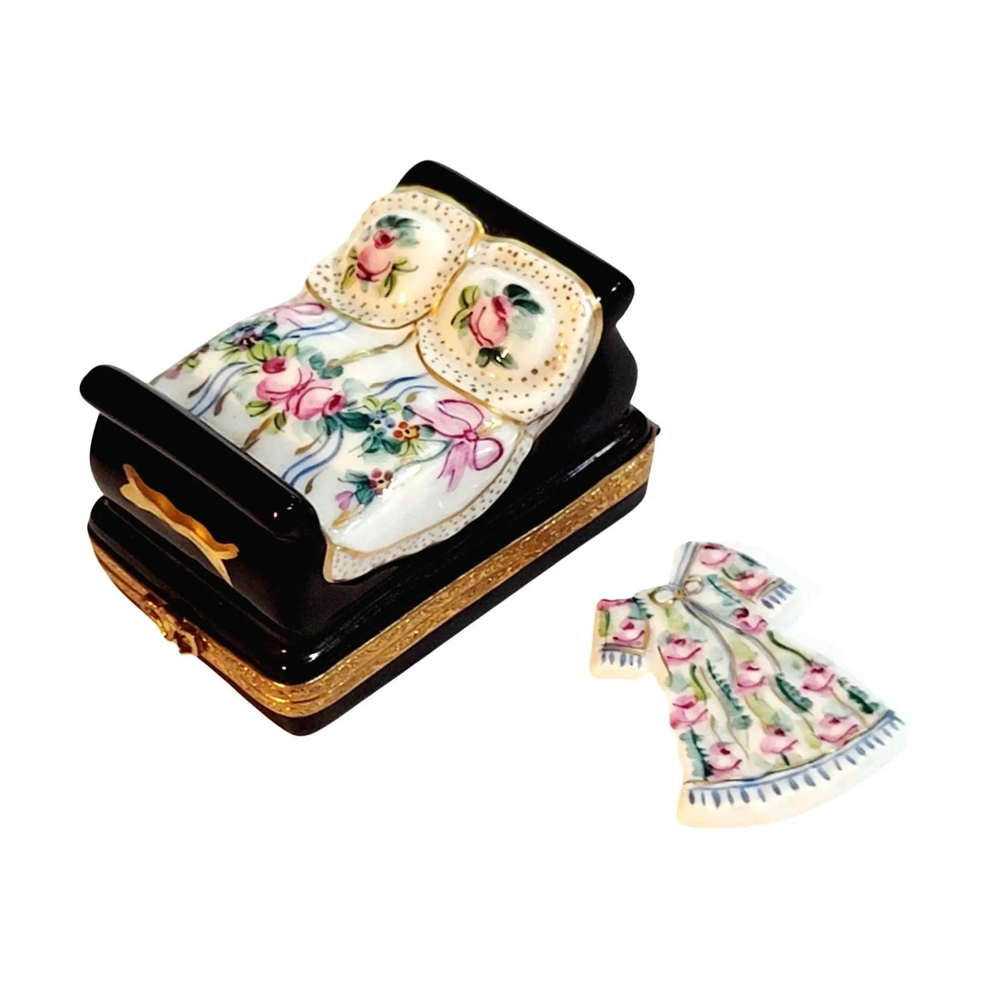 Elegant Bed with Nightgown Box Porcelain Limoges wedding furniture French Trinket Box