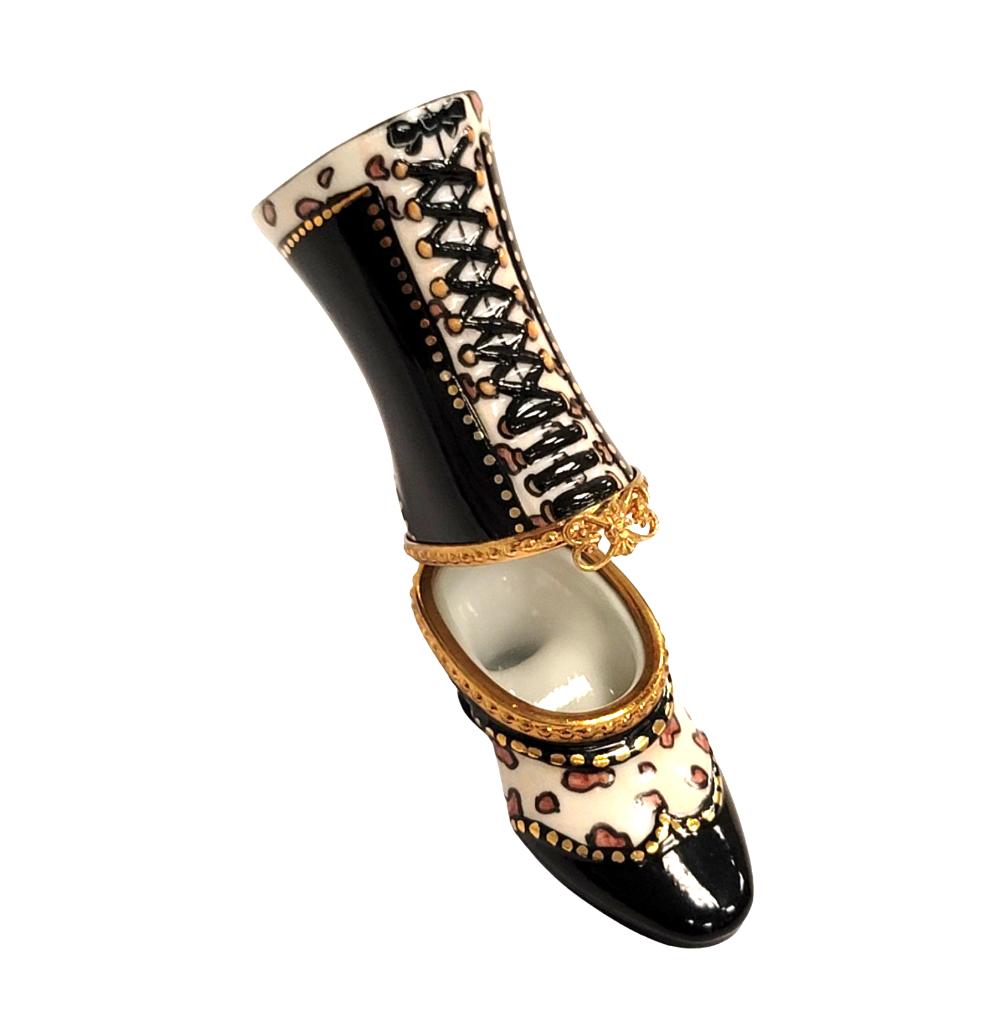 Elegant Black Boot Shoe Figurine Porcelain Limoges shoe figurine LIMOGES BOXES French Trinket Box