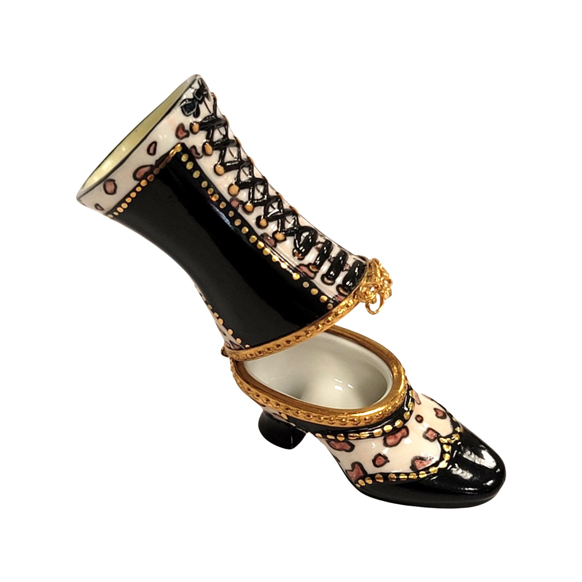 Elegant Black Boot Shoe Figurine Porcelain Limoges shoe figurine LIMOGES BOXES French Trinket Box