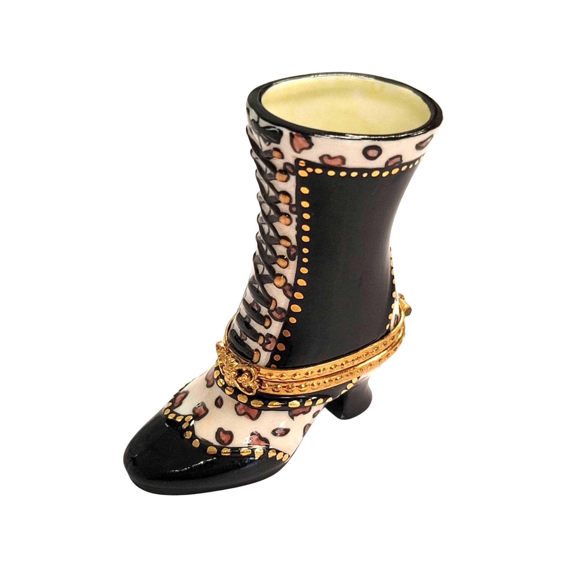 Elegant Black Boot Shoe Figurine Porcelain Limoges shoe figurine LIMOGES BOXES French Trinket Box