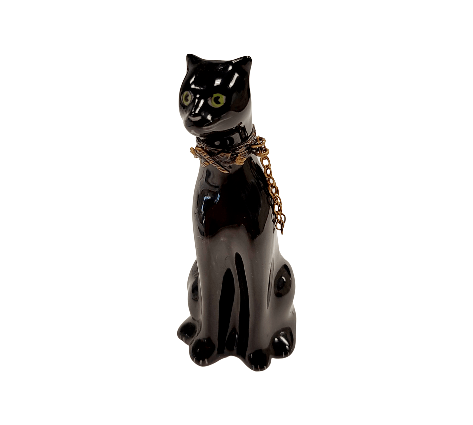 Elegant Black Panther Figurine Porcelain Limoges cat wild French Trinket Box