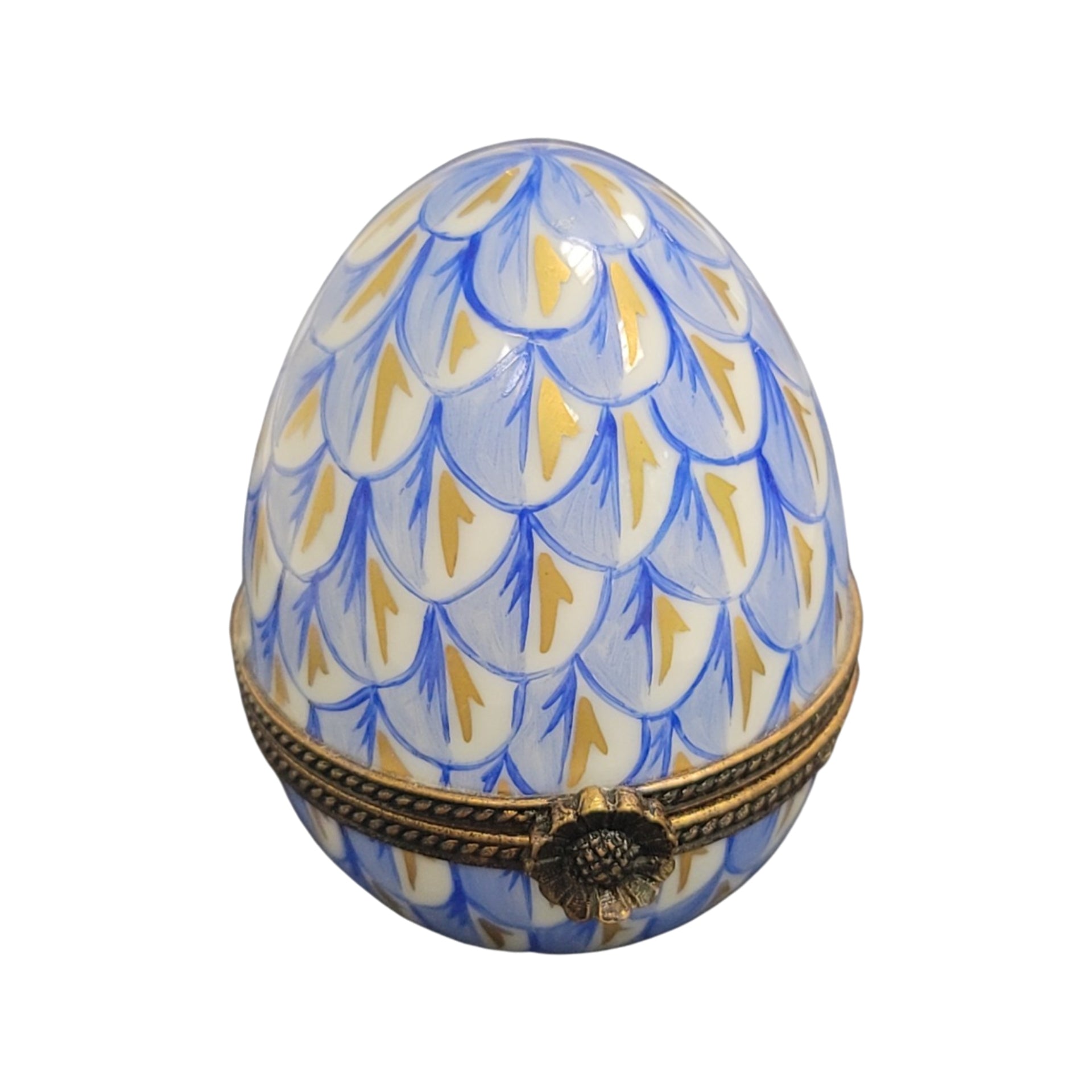 Elegant Blue Egg Masterpiece Porcelain Limoges Egg French Trinket Box