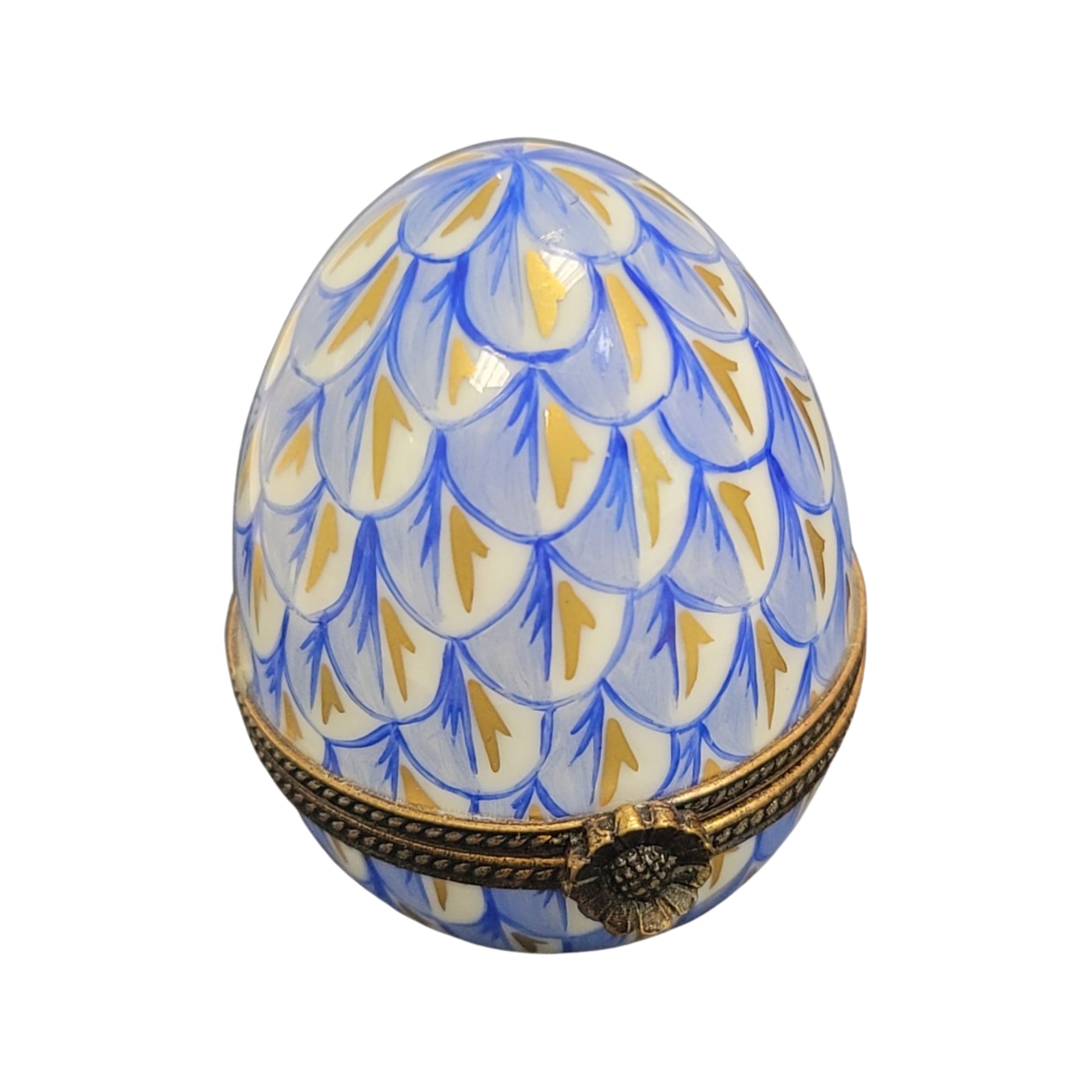 Elegant Blue Egg Masterpiece Porcelain Limoges Egg French Trinket Box