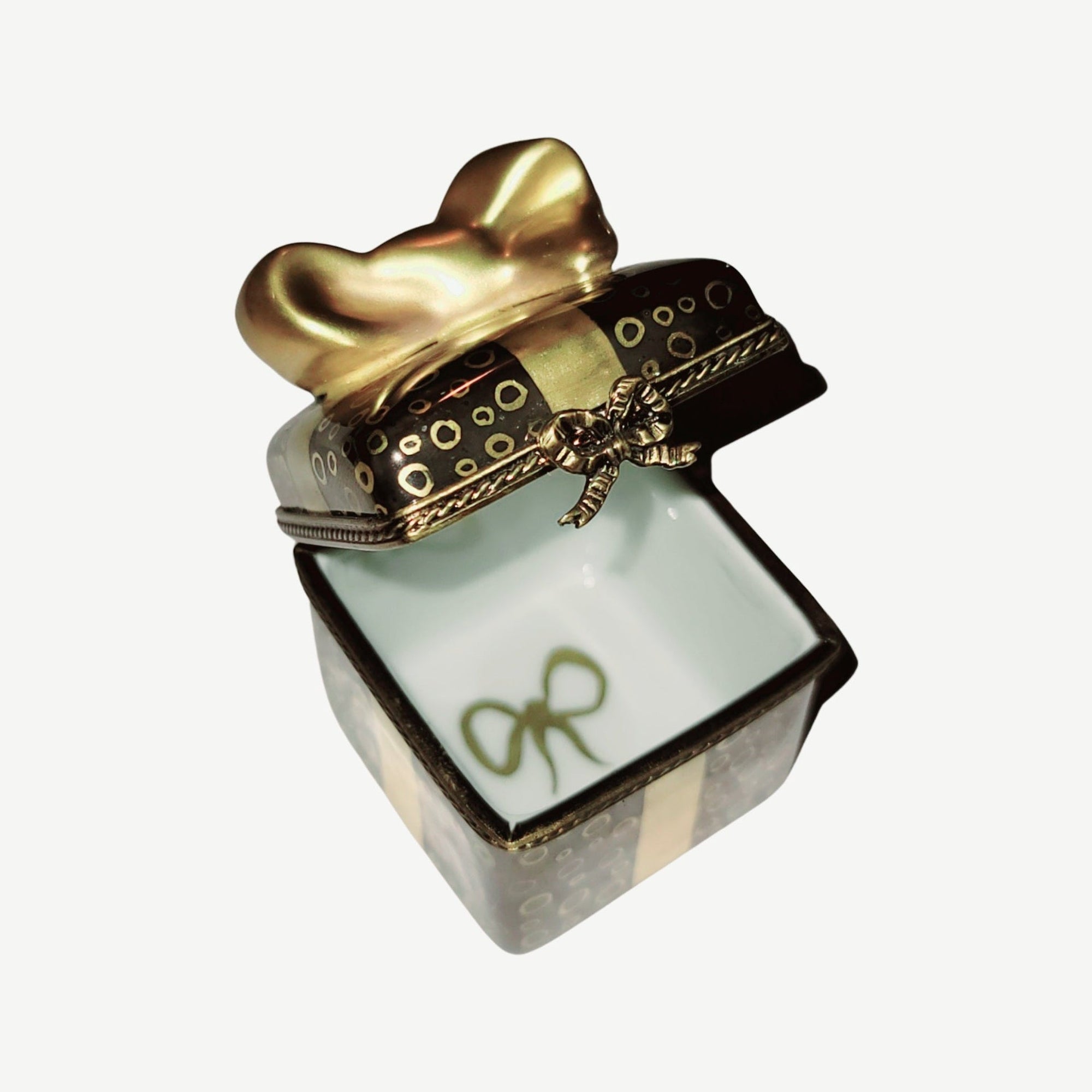 Elegant Gold Bow Gift Box Porcelain Limoges gift present birthday special French Trinket Box