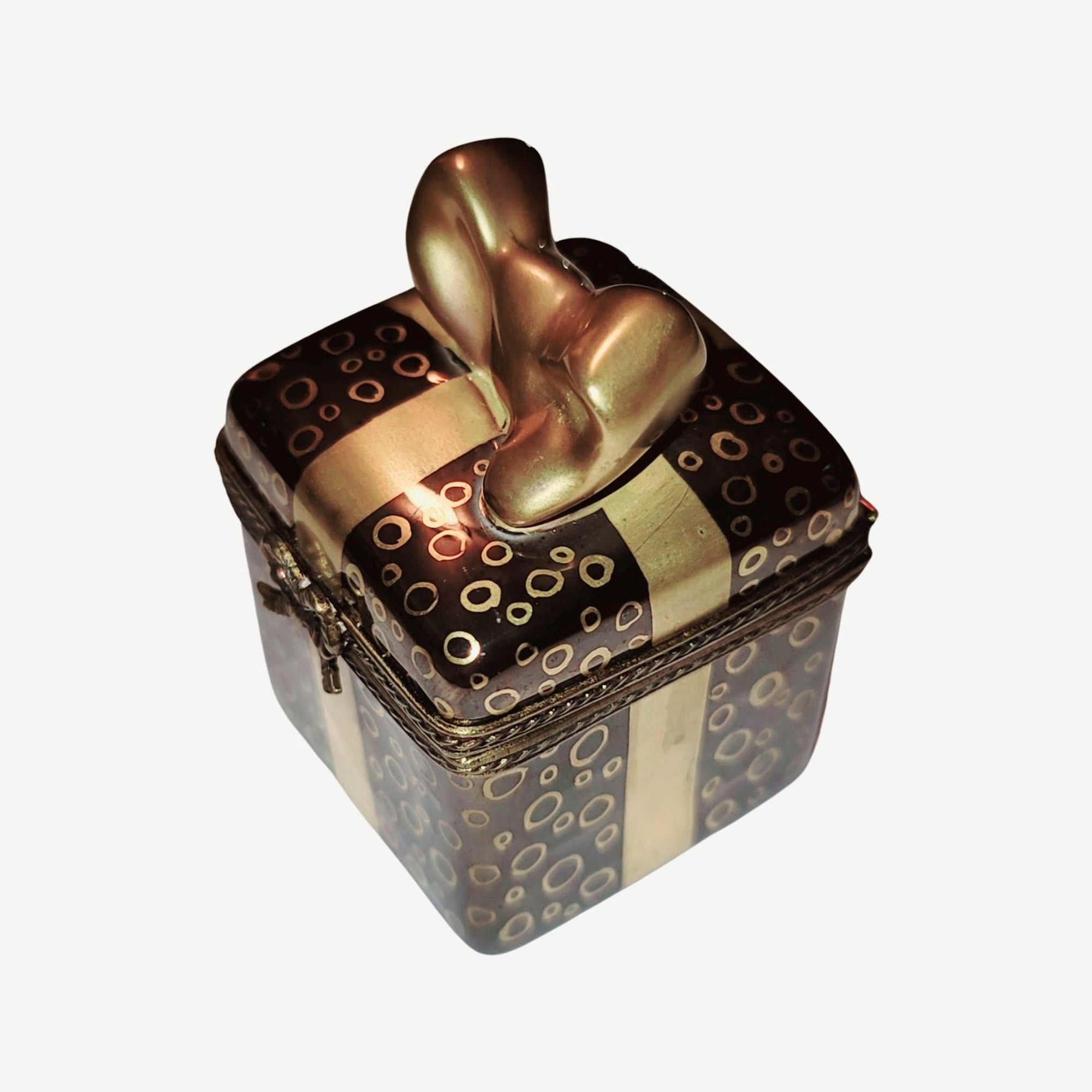 Elegant Gold Bow Gift Box Porcelain Limoges gift present birthday special French Trinket Box