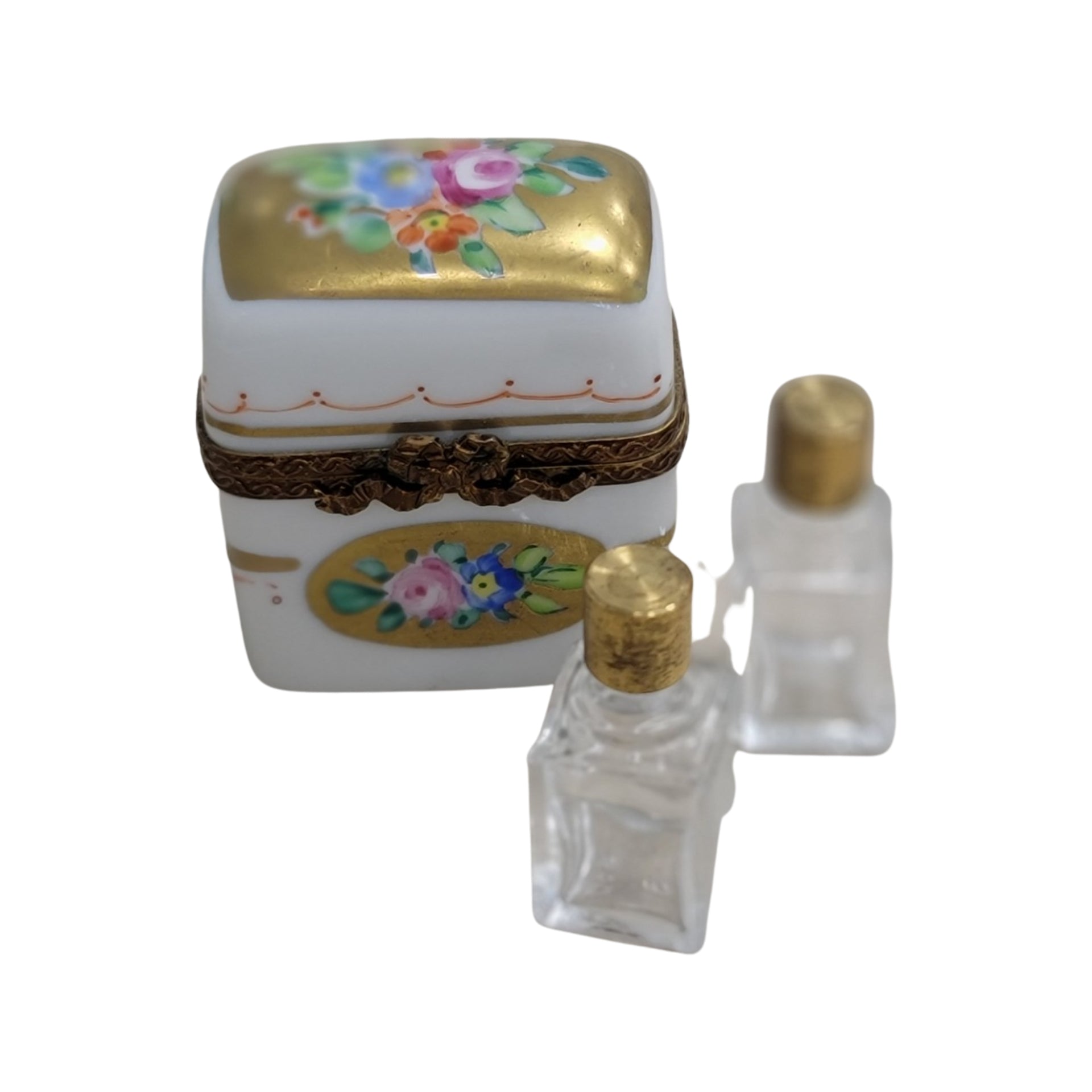 Elegant Gold Perfume Box Porcelain Limoges Perfume French Trinket Box