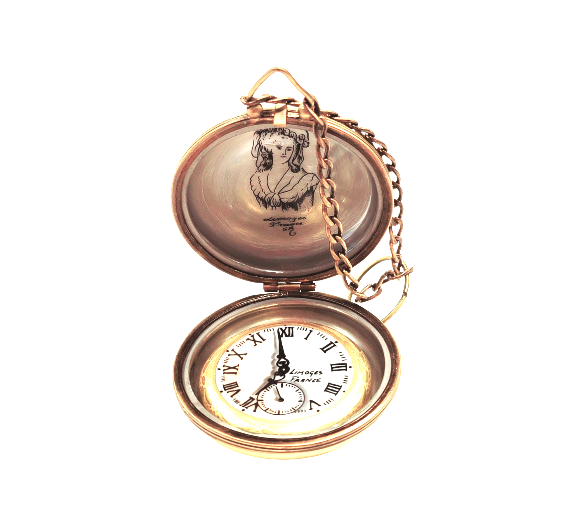 Elegant Gold Pocket Watch Porcelain Limoges professional home French Trinket Box
