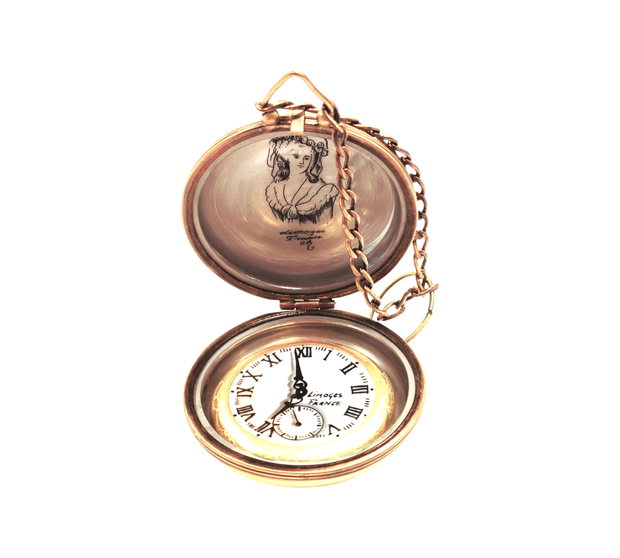 Elegant Gold Pocket Watch Porcelain Limoges professional home French Trinket Box