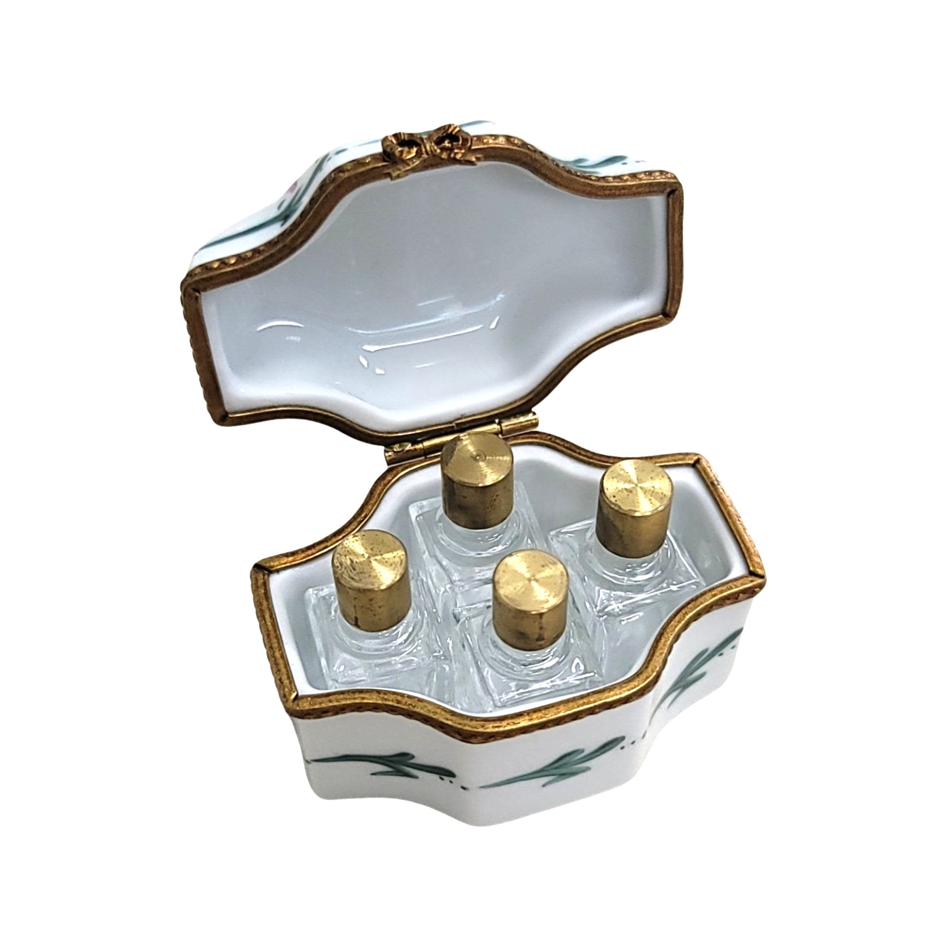 Elegant Green Bow Perfume Box Porcelain Limoges Perfume French Trinket Box