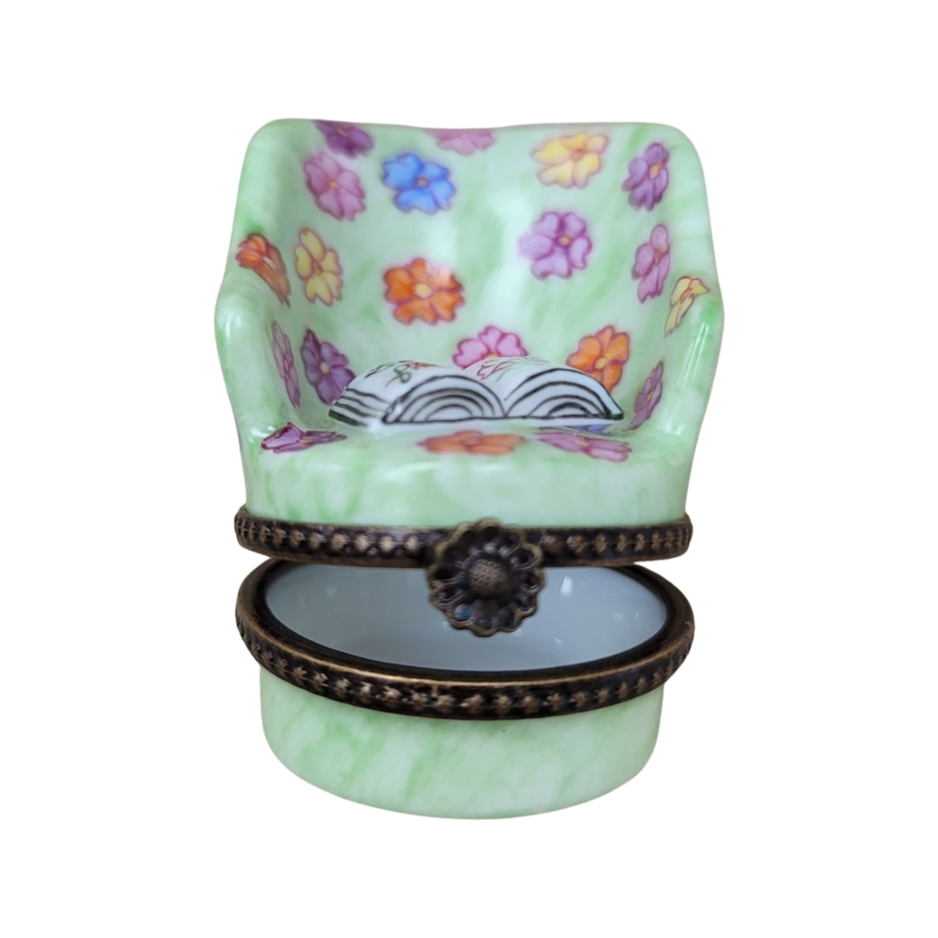 Elegant Green Chair Figurine Porcelain Limoges furniture French Trinket Box
