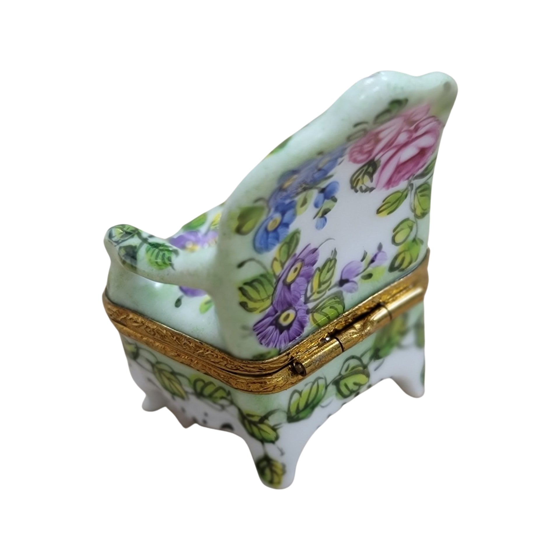 Elegant Green Chair Figurine Porcelain Limoges furniture French Trinket Box