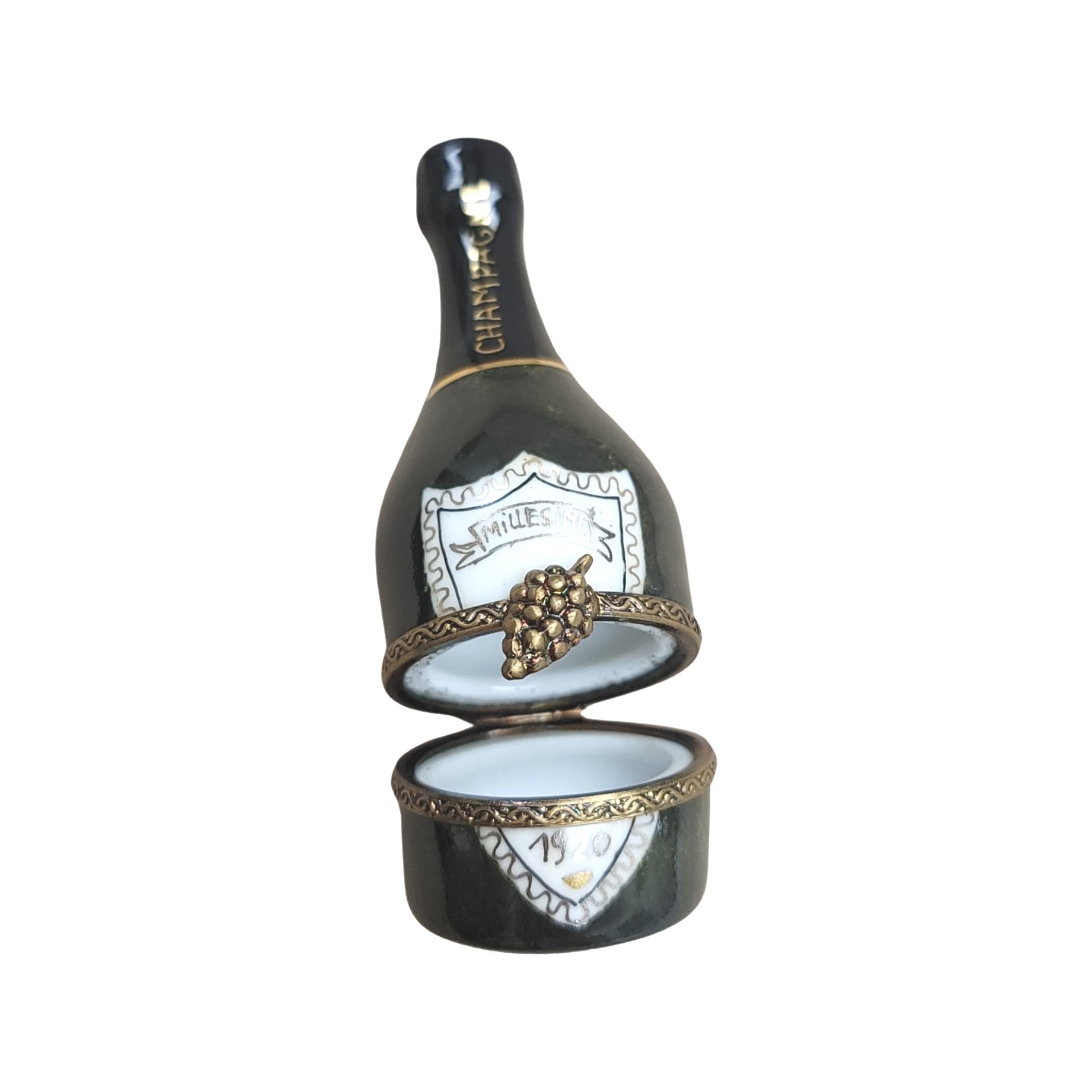 Elegant Green Champagne Limoges Box Porcelain Limoges Wine Spirits French Trinket Box