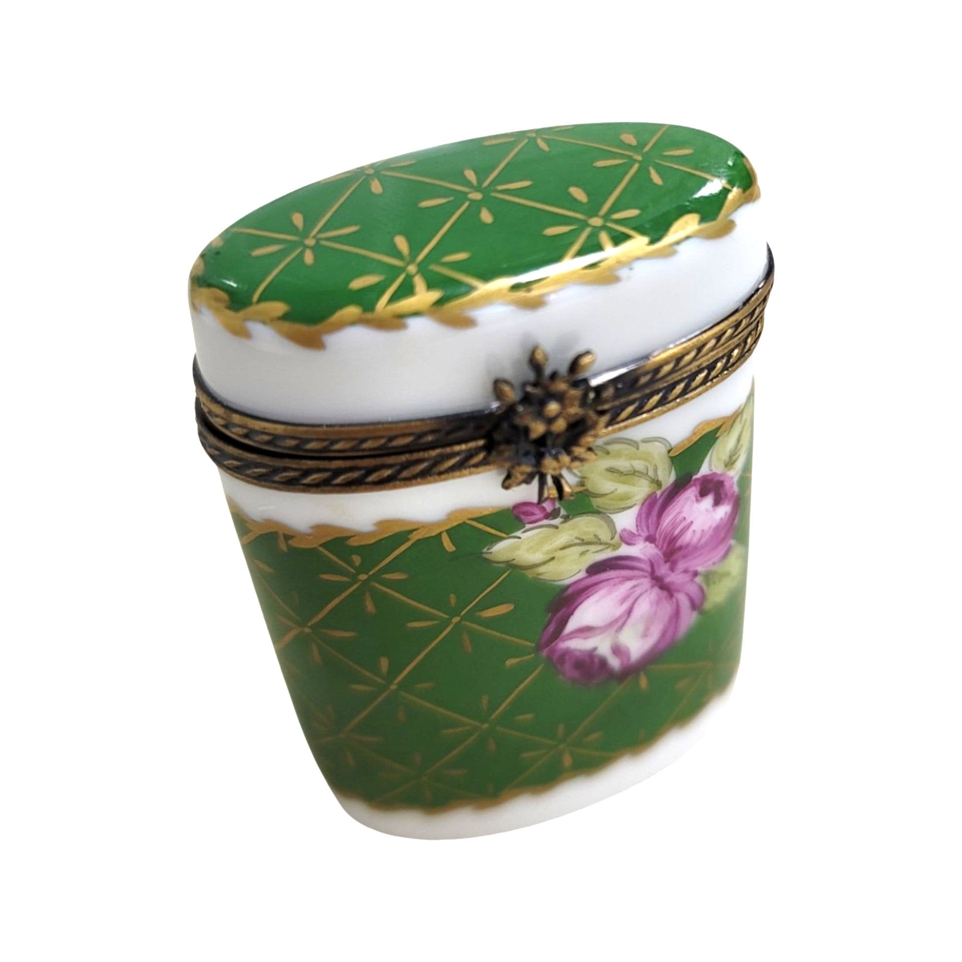 Elegant Green Floral Limoges Box Porcelain Limoges LIMOGES BOXES traditional French Trinket Box