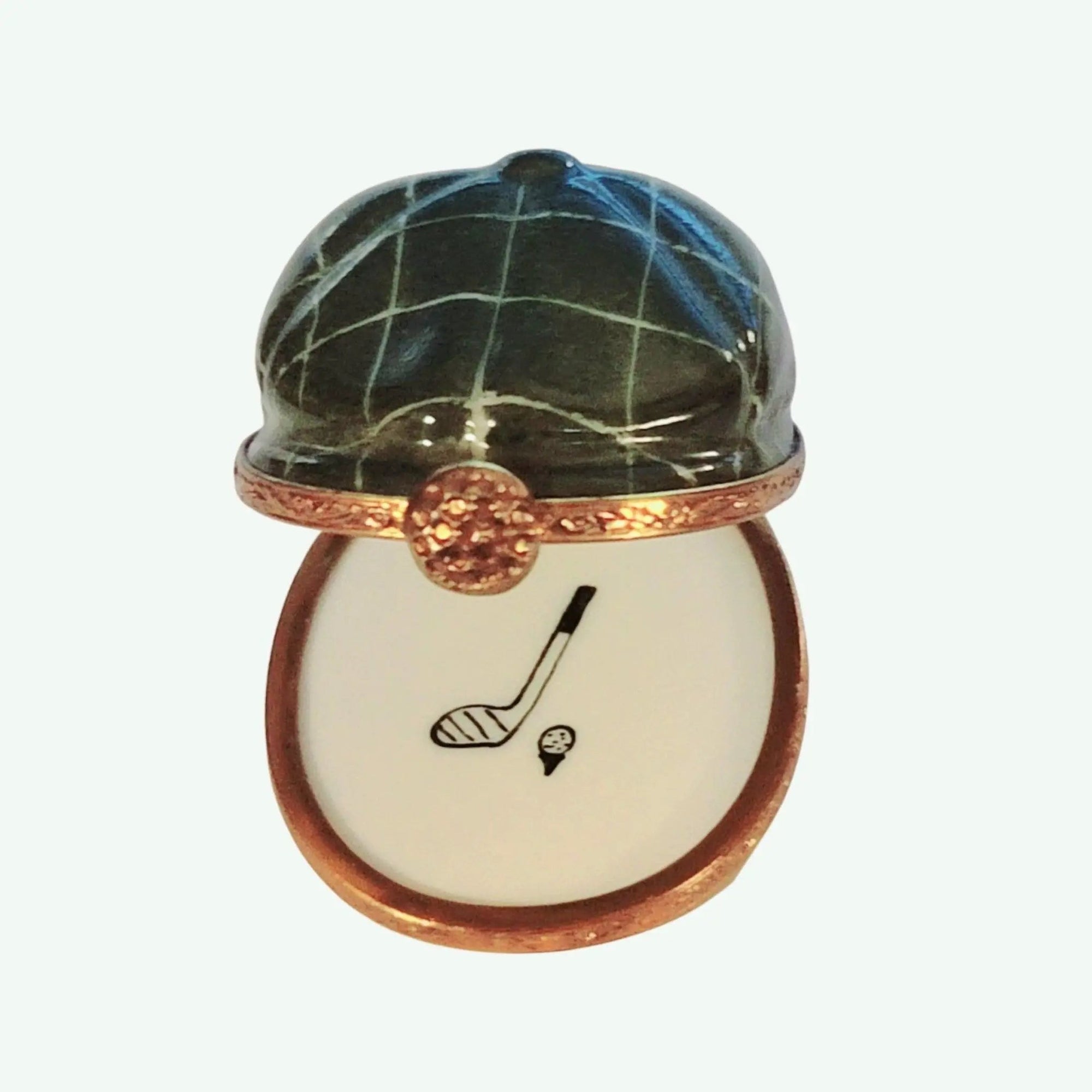 Elegant Green Golf Hat Box Porcelain Limoges Limoges Boxes travel sports French Trinket Box
