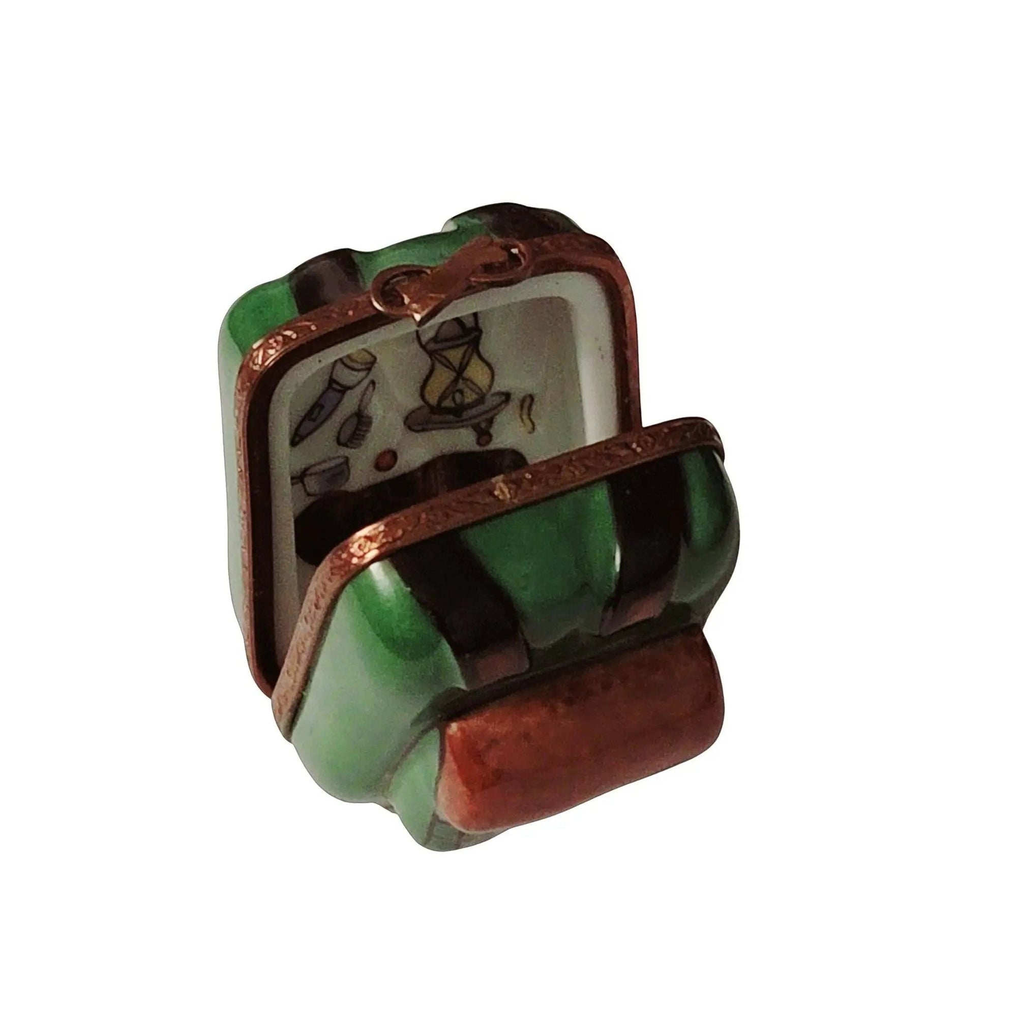 Elegant Green Hiking Backpack Porcelain Limoges sports French Trinket Box