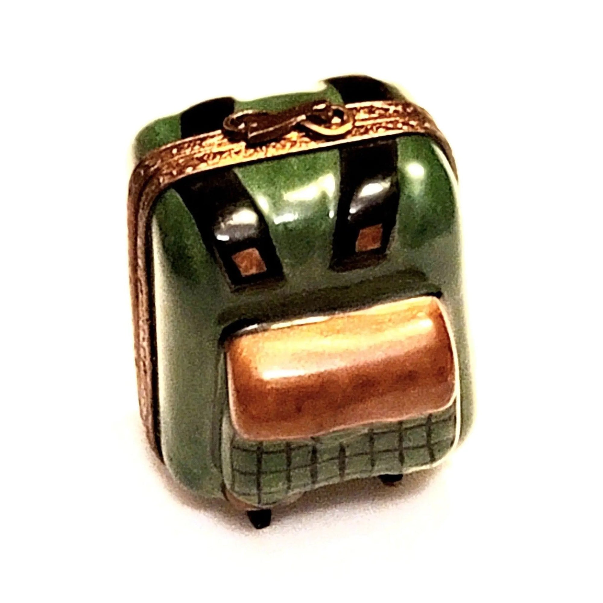 Elegant Green Hiking Backpack Porcelain Limoges sports French Trinket Box