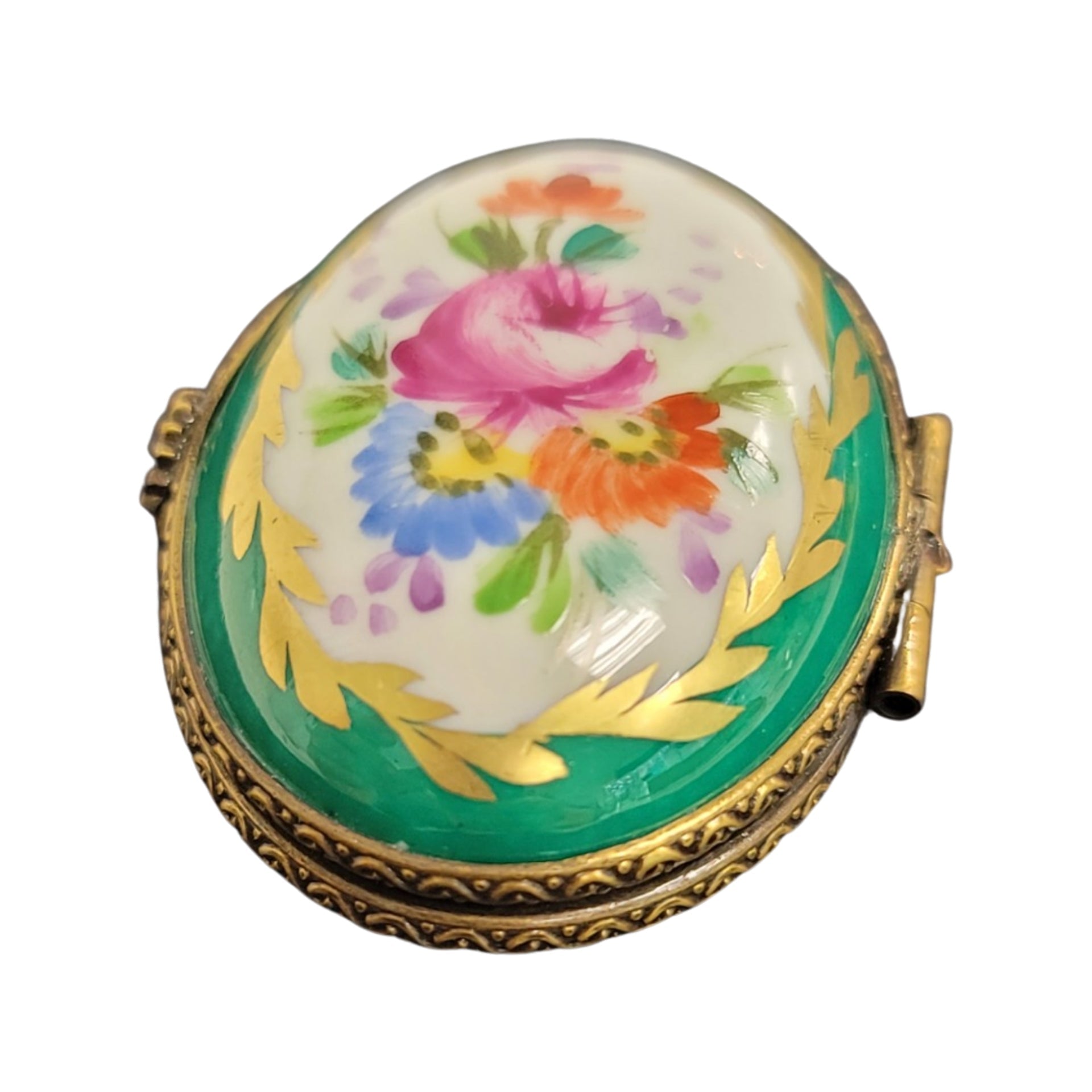 Elegant Green Oval Limoges Box Porcelain Limoges LIMOGES BOXES traditional French Trinket Box