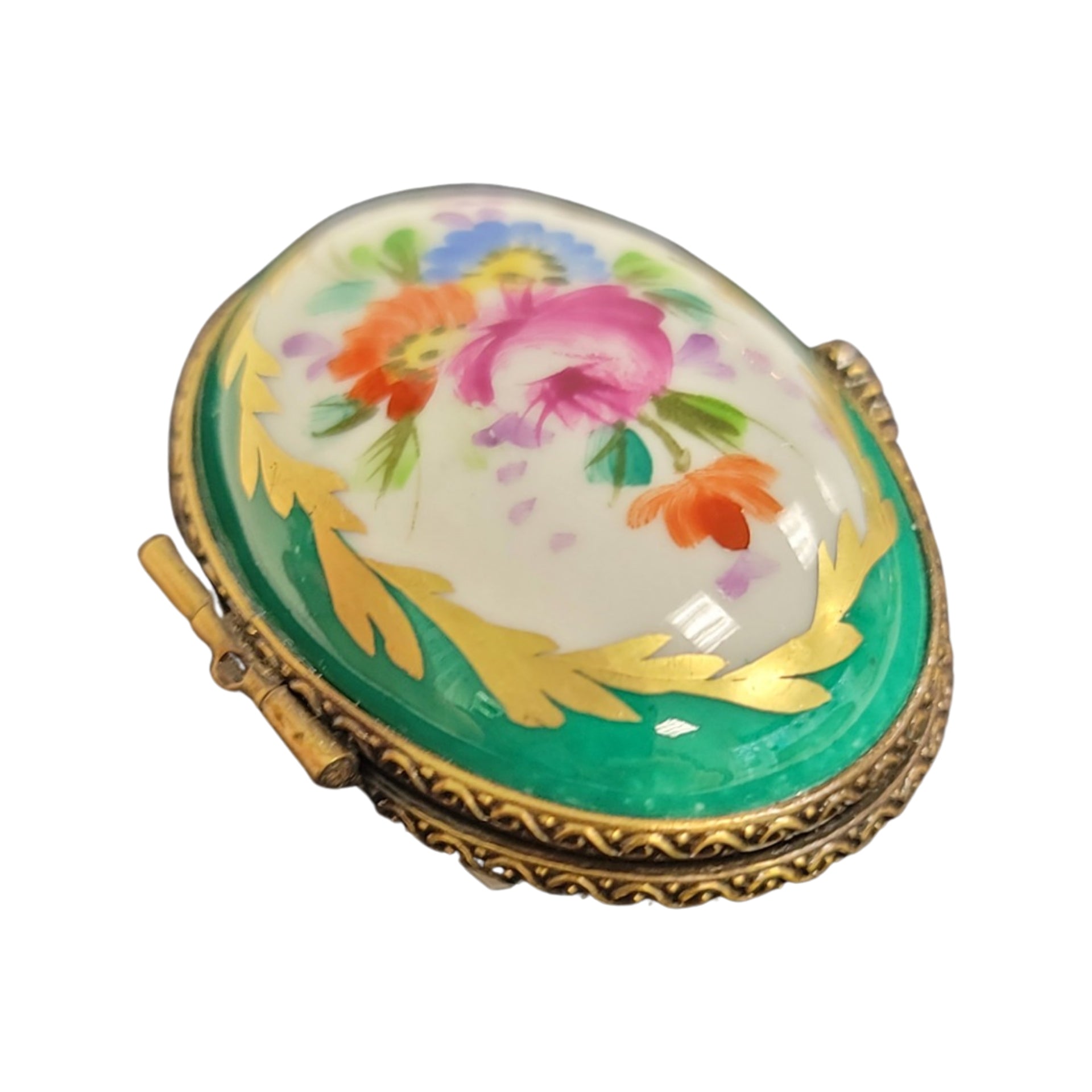 Elegant Green Oval Limoges Box Porcelain Limoges LIMOGES BOXES traditional French Trinket Box