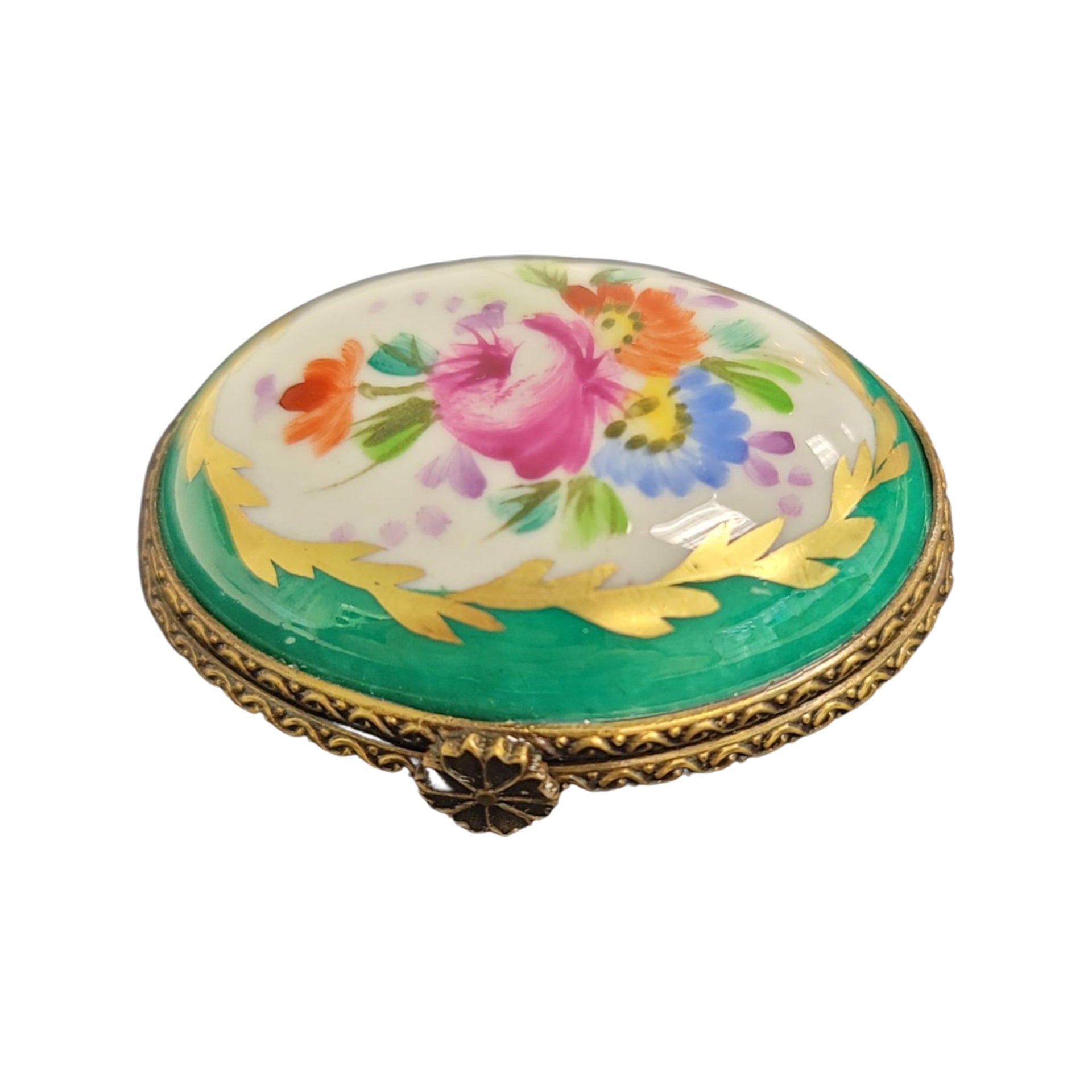 Elegant Green Oval Limoges Box Porcelain Limoges LIMOGES BOXES traditional French Trinket Box