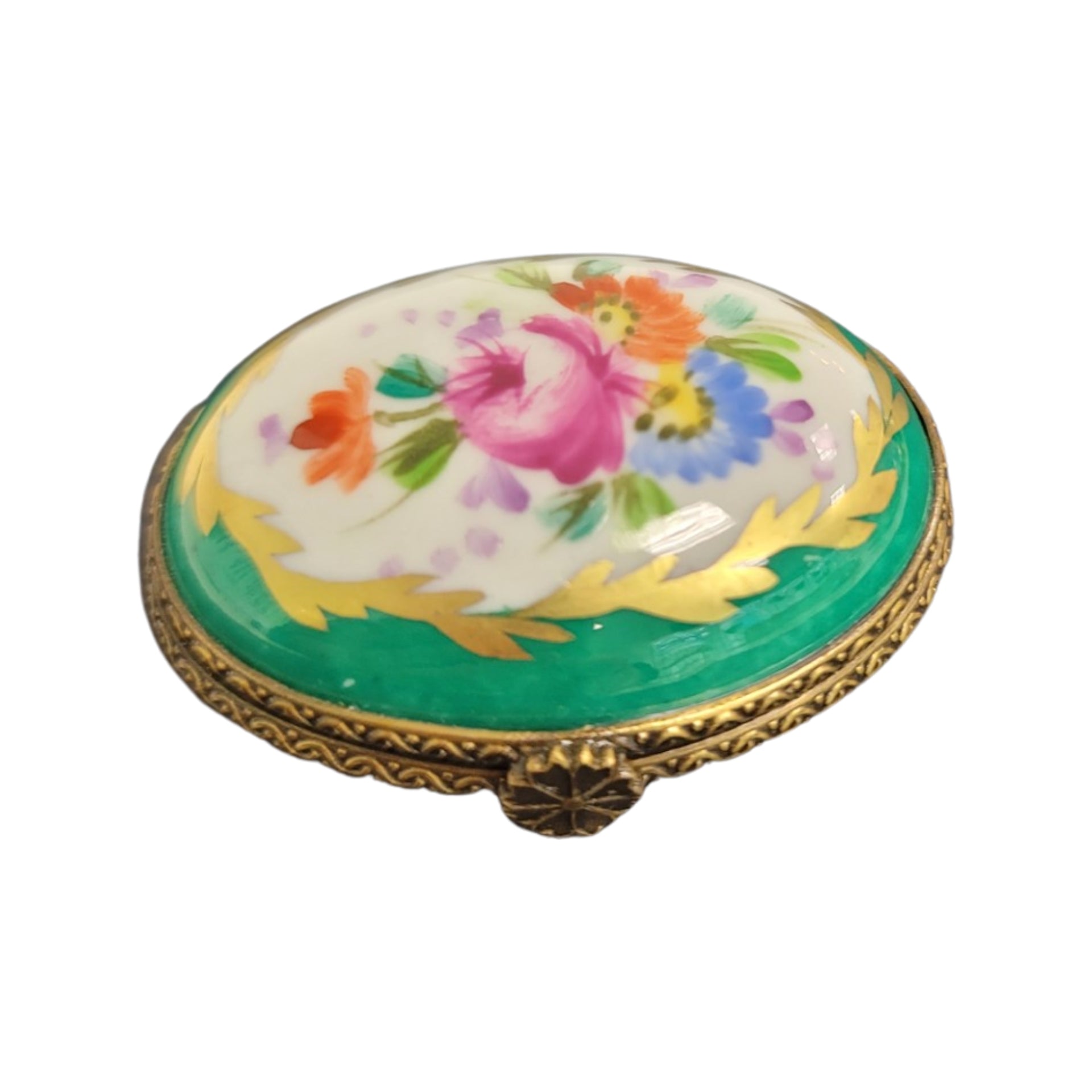 Elegant Green Oval Limoges Box Porcelain Limoges LIMOGES BOXES traditional French Trinket Box