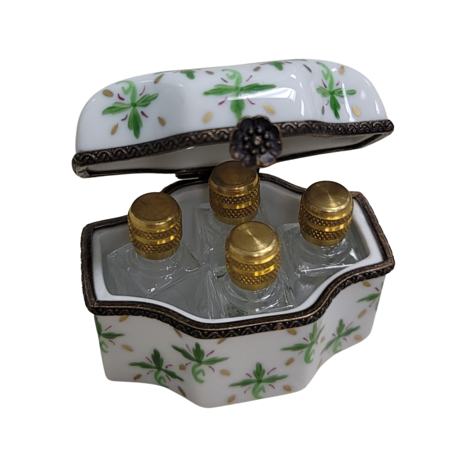 Elegant Green Perfume Trinket Box Porcelain Limoges Perfume French Trinket Box