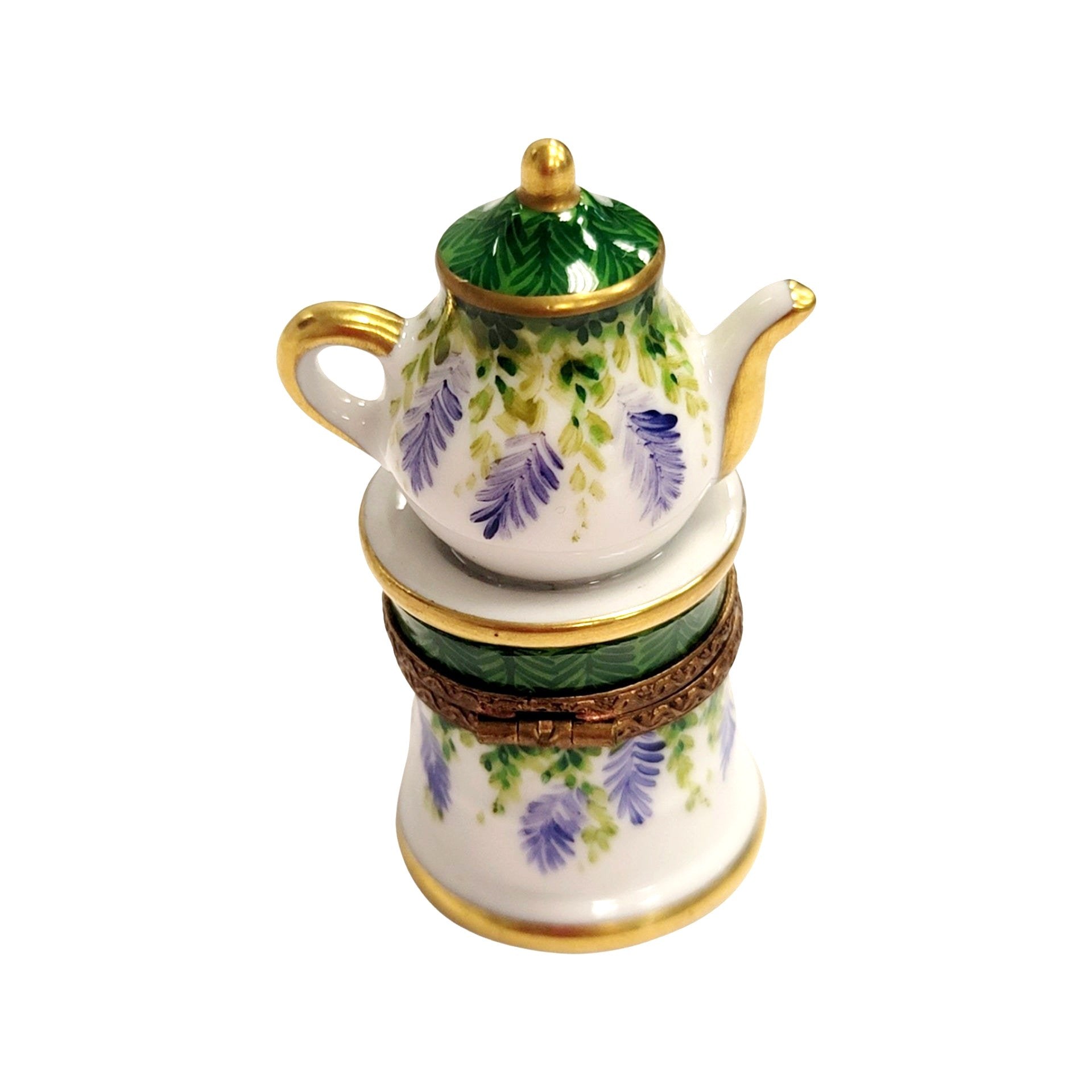 Elegant Green Teapot Figurine Porcelain Limoges China French Trinket Box