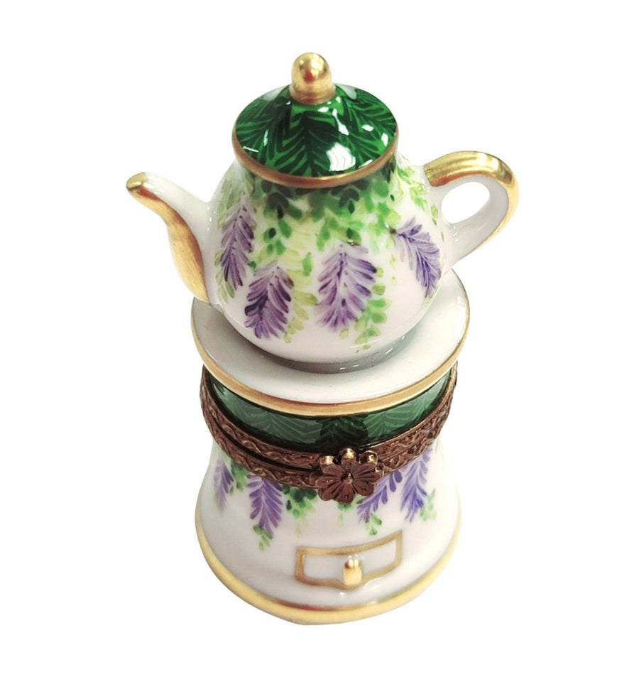 Elegant Green Teapot Figurine Porcelain Limoges China French Trinket Box