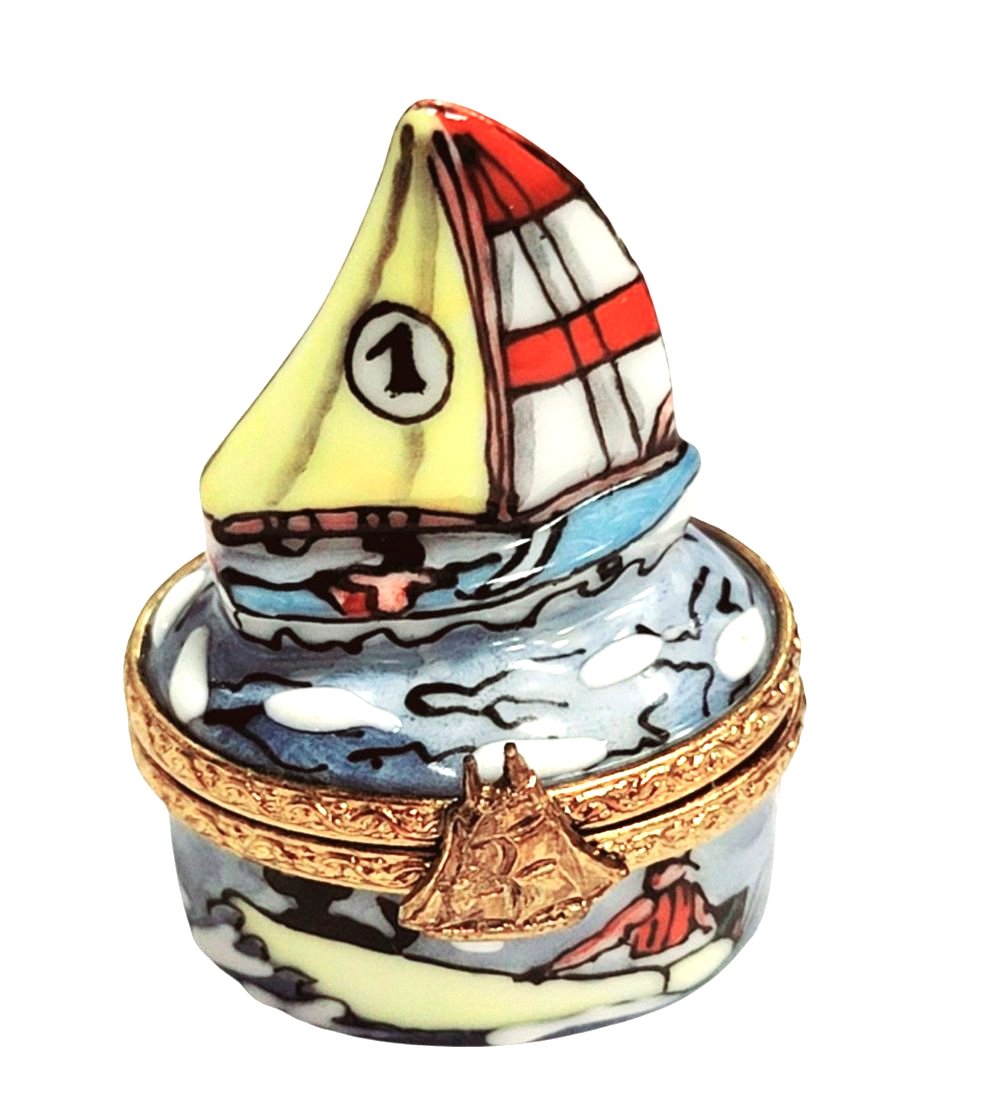 Elegant Limoges Sailboat Box Porcelain Limoges vehicle French Trinket Box