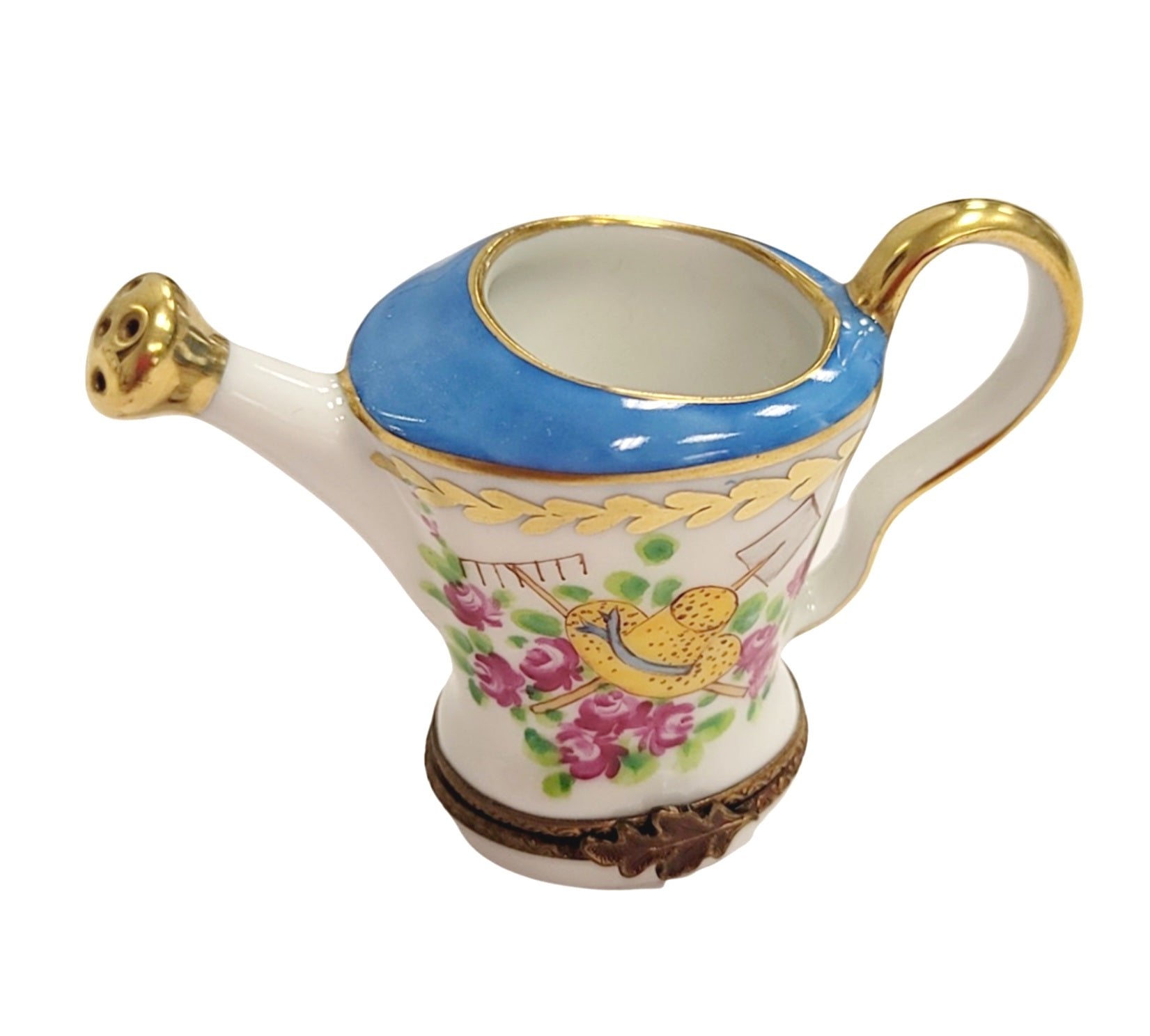 Elegant Limoges Watering Can Box Porcelain Limoges Limoges Box garden flowers frog French Trinket Box