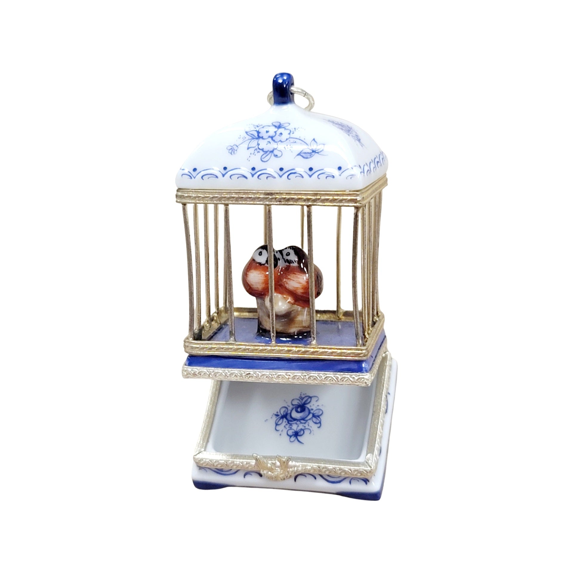 Elegant Love Birds Birdcage Box Porcelain Limoges birds home French Trinket Box