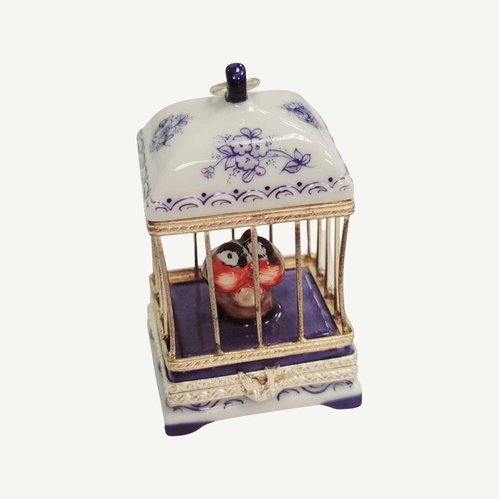 Elegant Love Birds Birdcage Box Porcelain Limoges birds home French Trinket Box