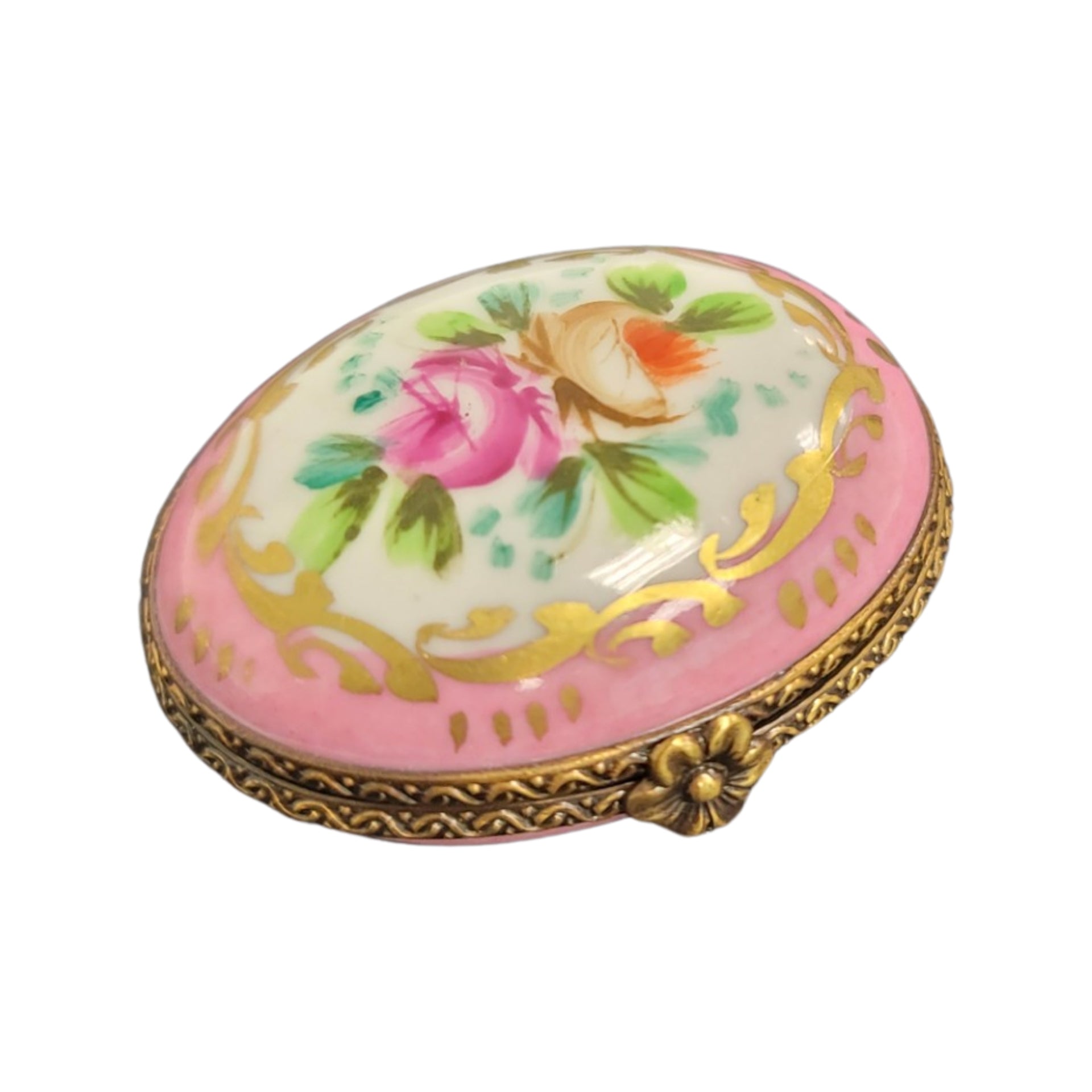 Elegant Pink Oval Keepsake Box Porcelain Limoges LIMOGES BOXES traditional French Trinket Box