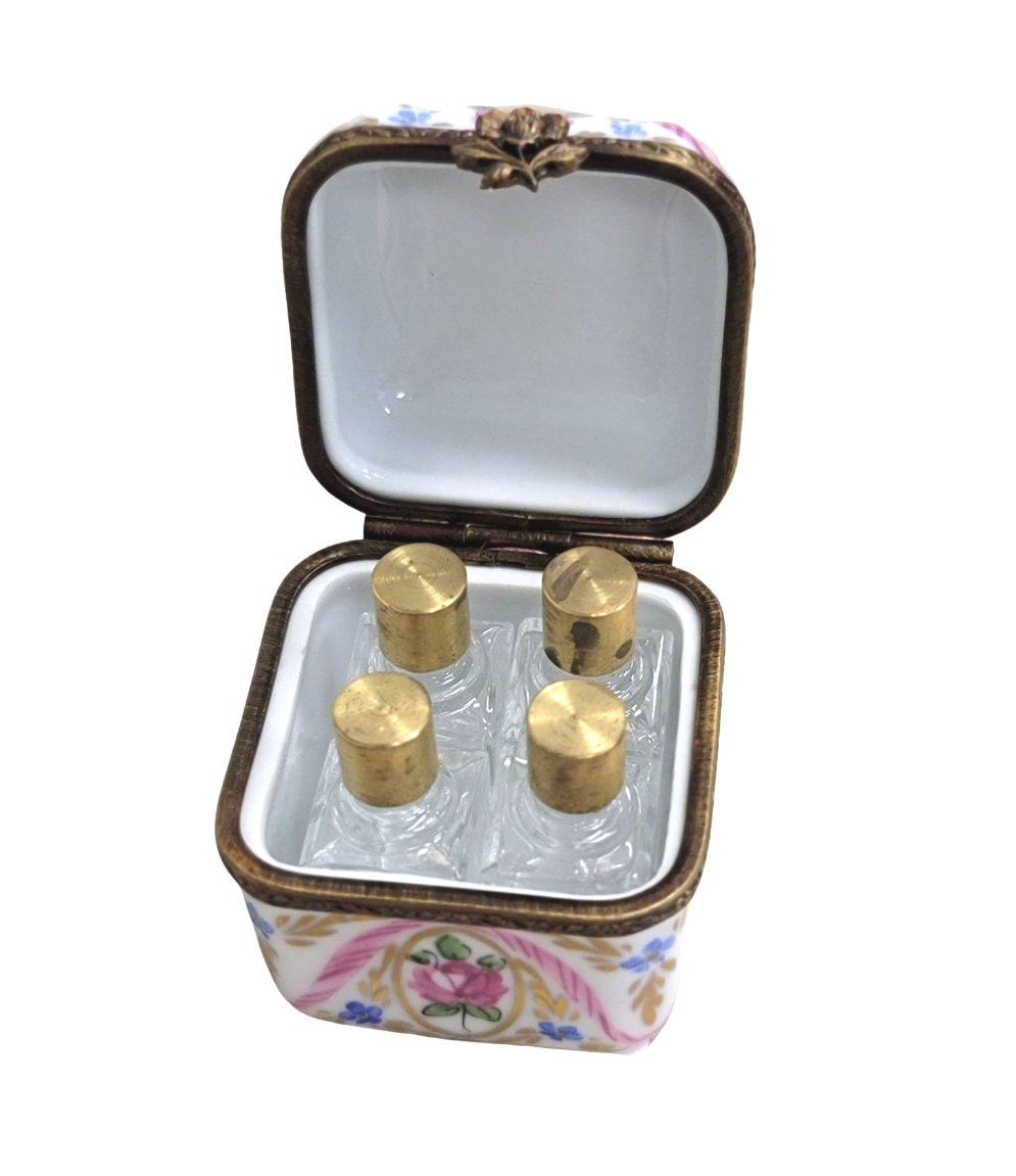 Elegant Pink Roses Trinket Box Porcelain Limoges Perfume French Trinket Box