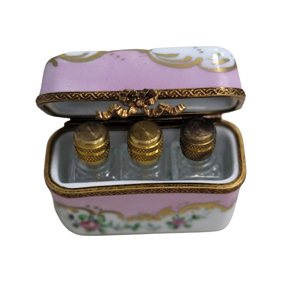 Elegant Pink Roses Trinket Box Porcelain Limoges Perfume French Trinket Box
