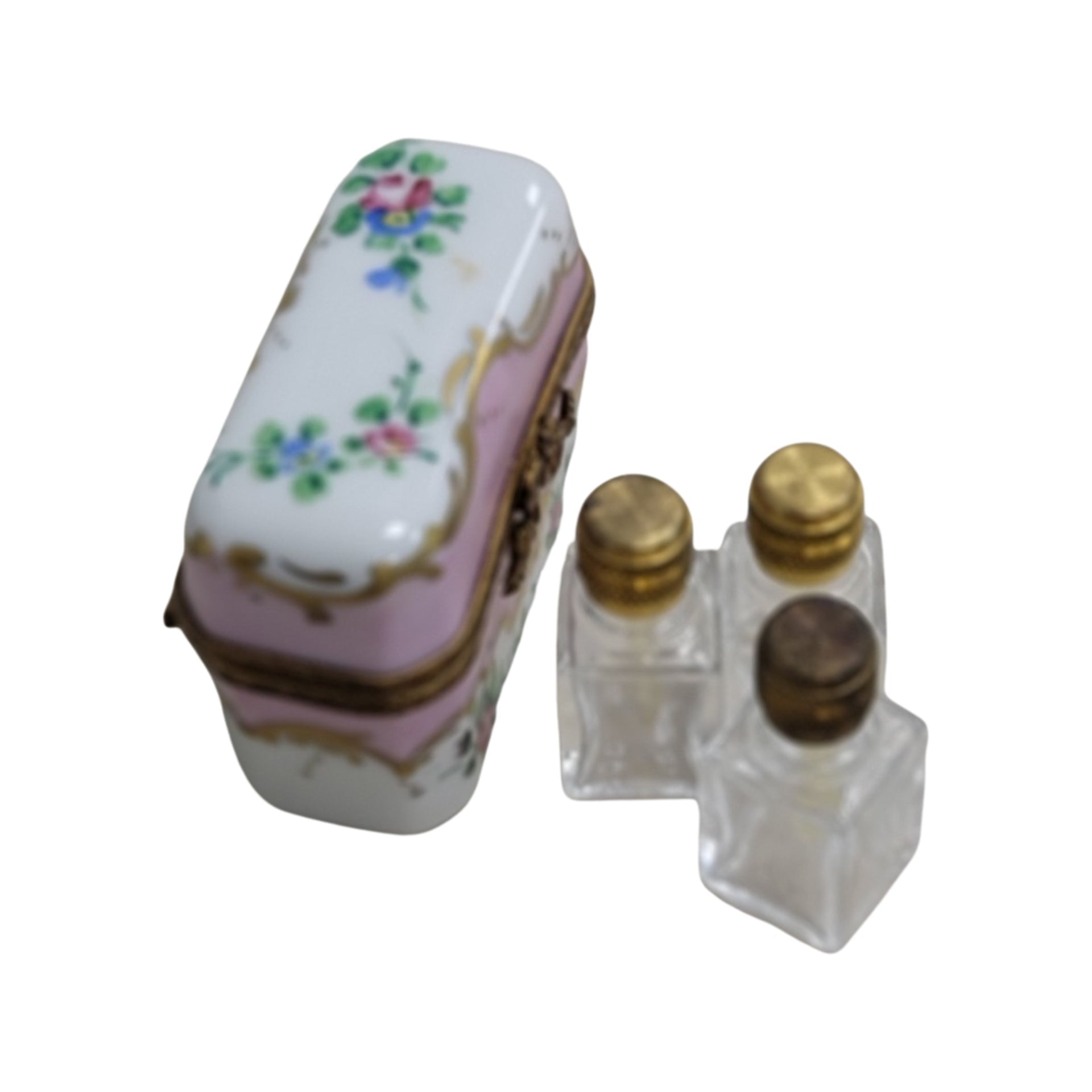 Elegant Pink Roses Trinket Box Porcelain Limoges Perfume French Trinket Box