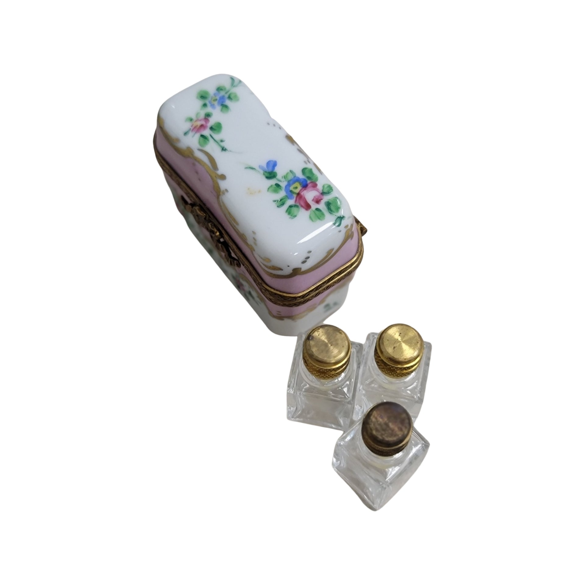 Elegant Pink Roses Trinket Box Porcelain Limoges Perfume French Trinket Box