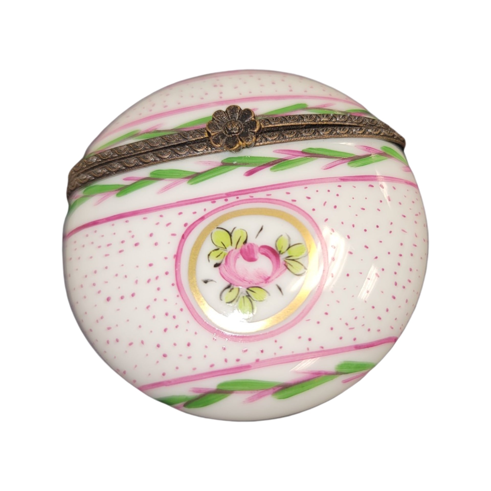 Elegant Pink Round Pill Box Porcelain Limoges LIMOGES BOXES traditional French Trinket Box